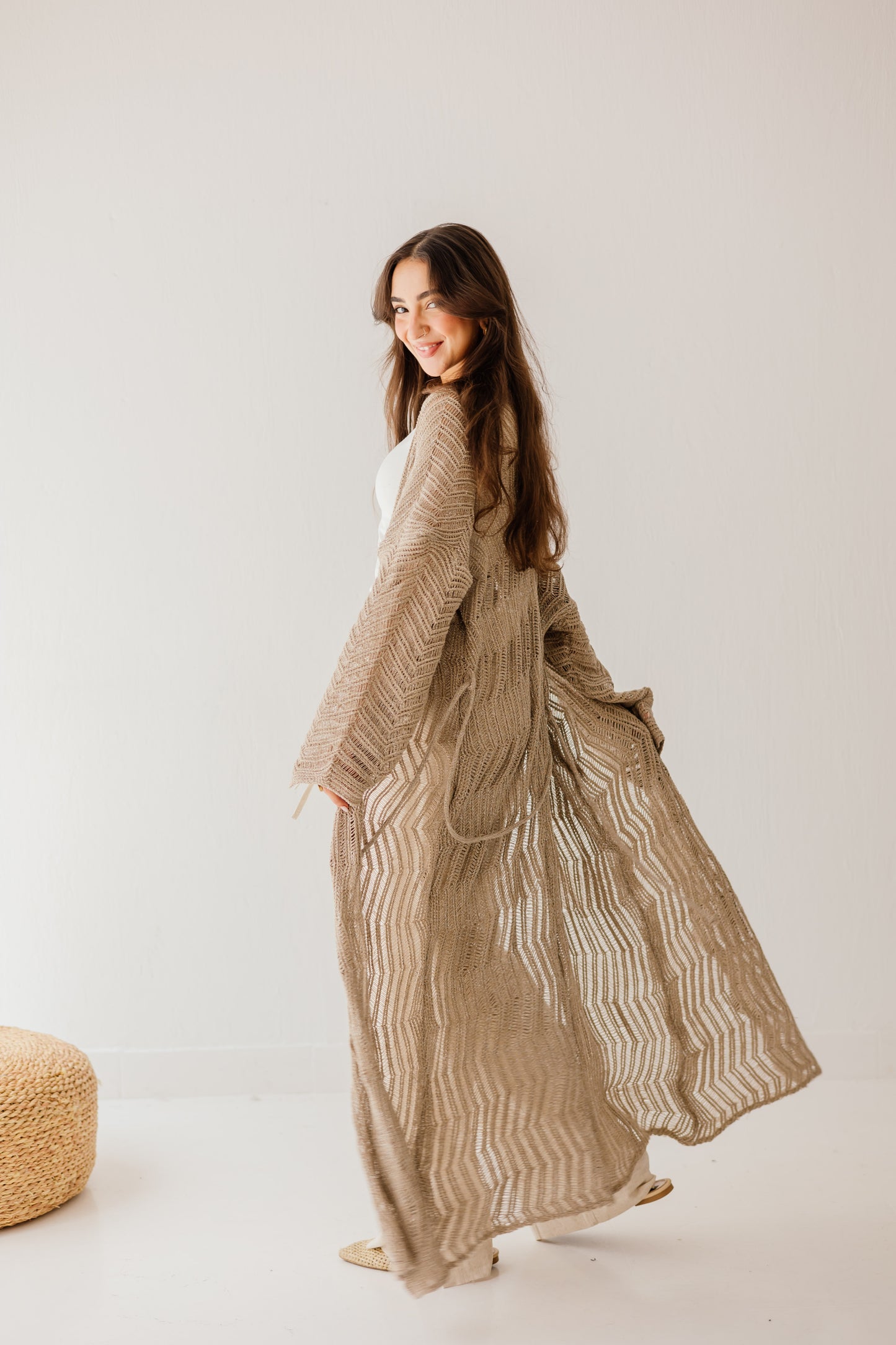 KnotWave Cardigan in Shimmer Tan
