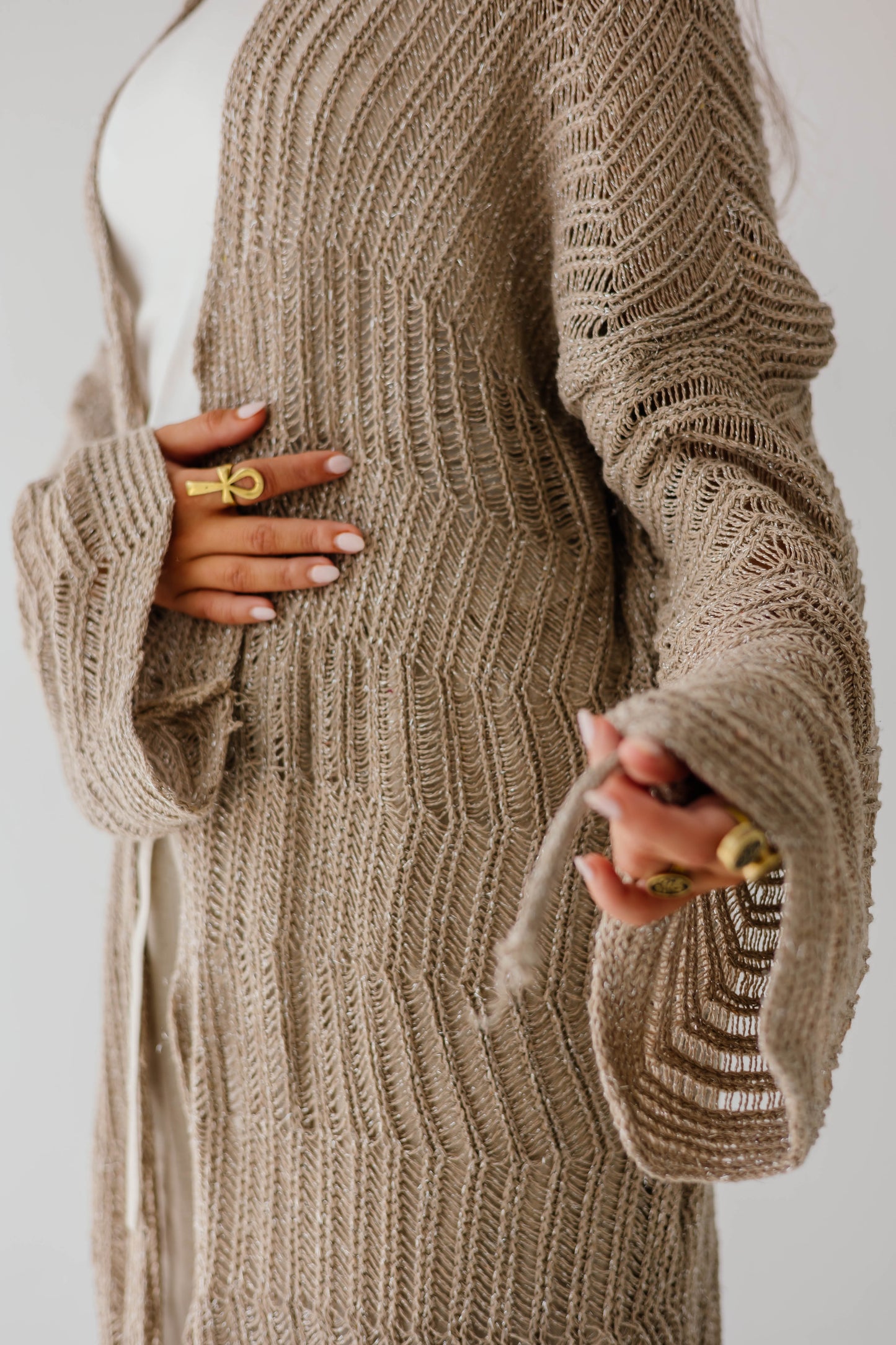 KnotWave Cardigan in Shimmer Tan