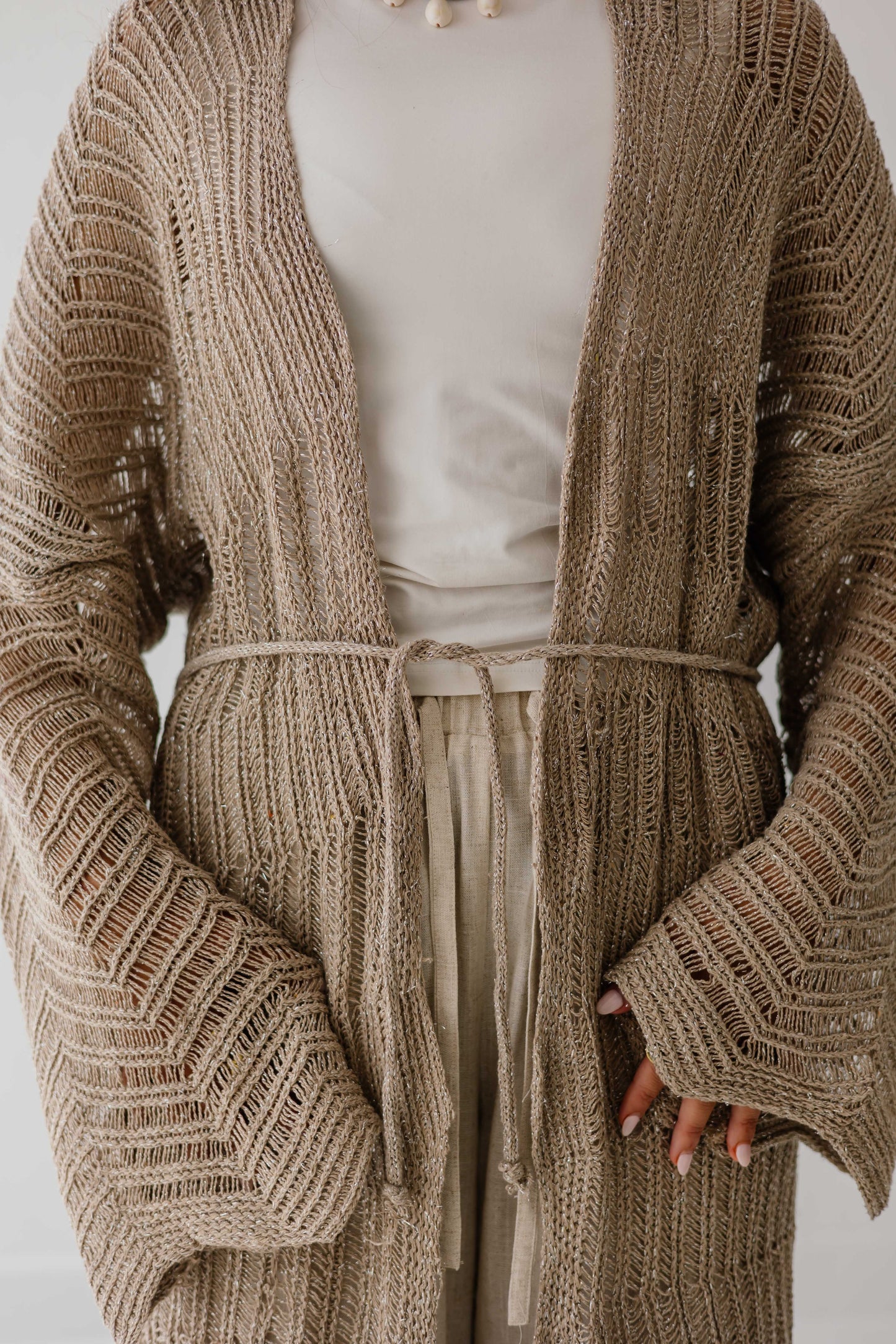 KnotWave Cardigan in Shimmer Tan