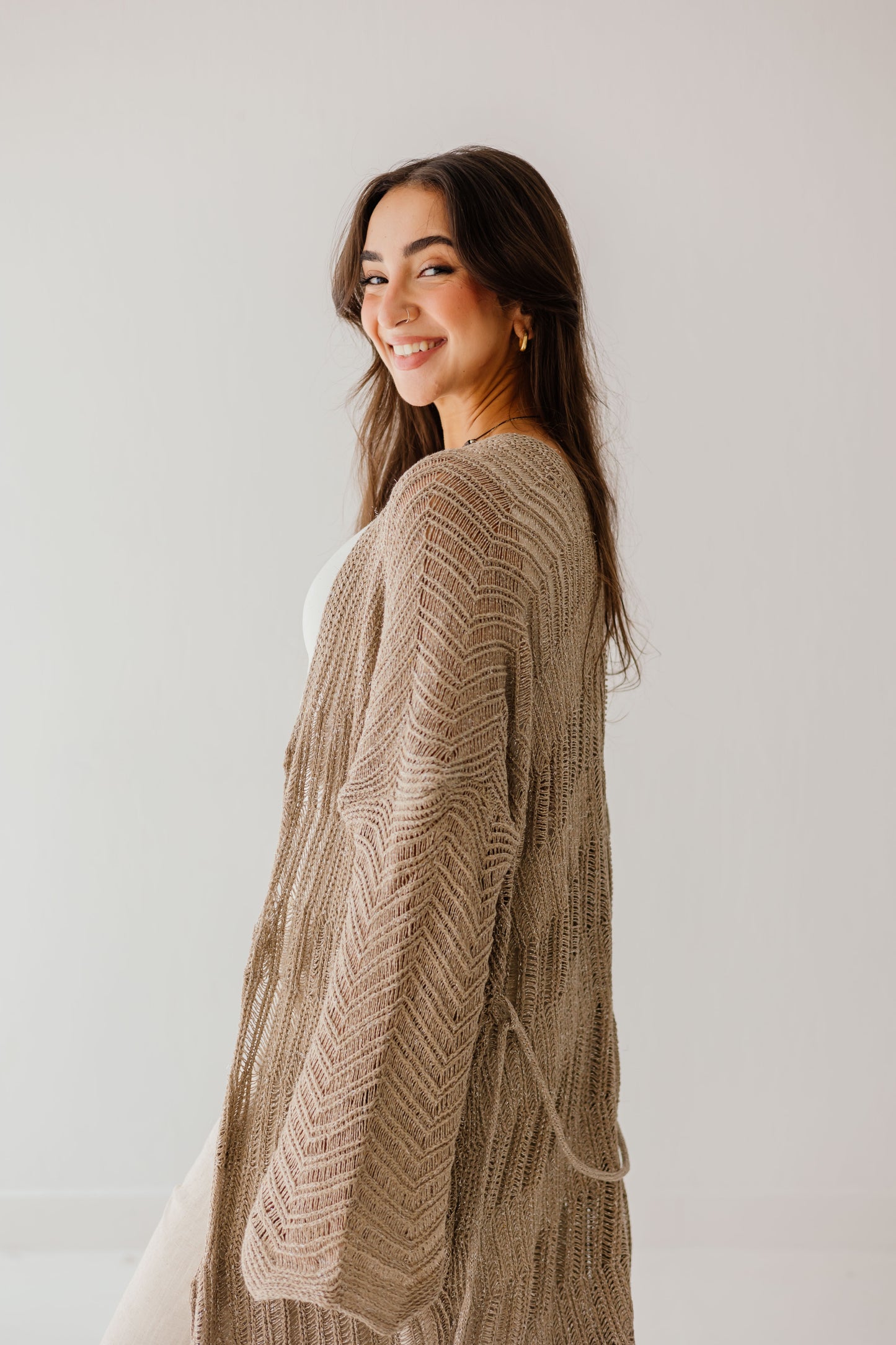 KnotWave Cardigan in Shimmer Tan