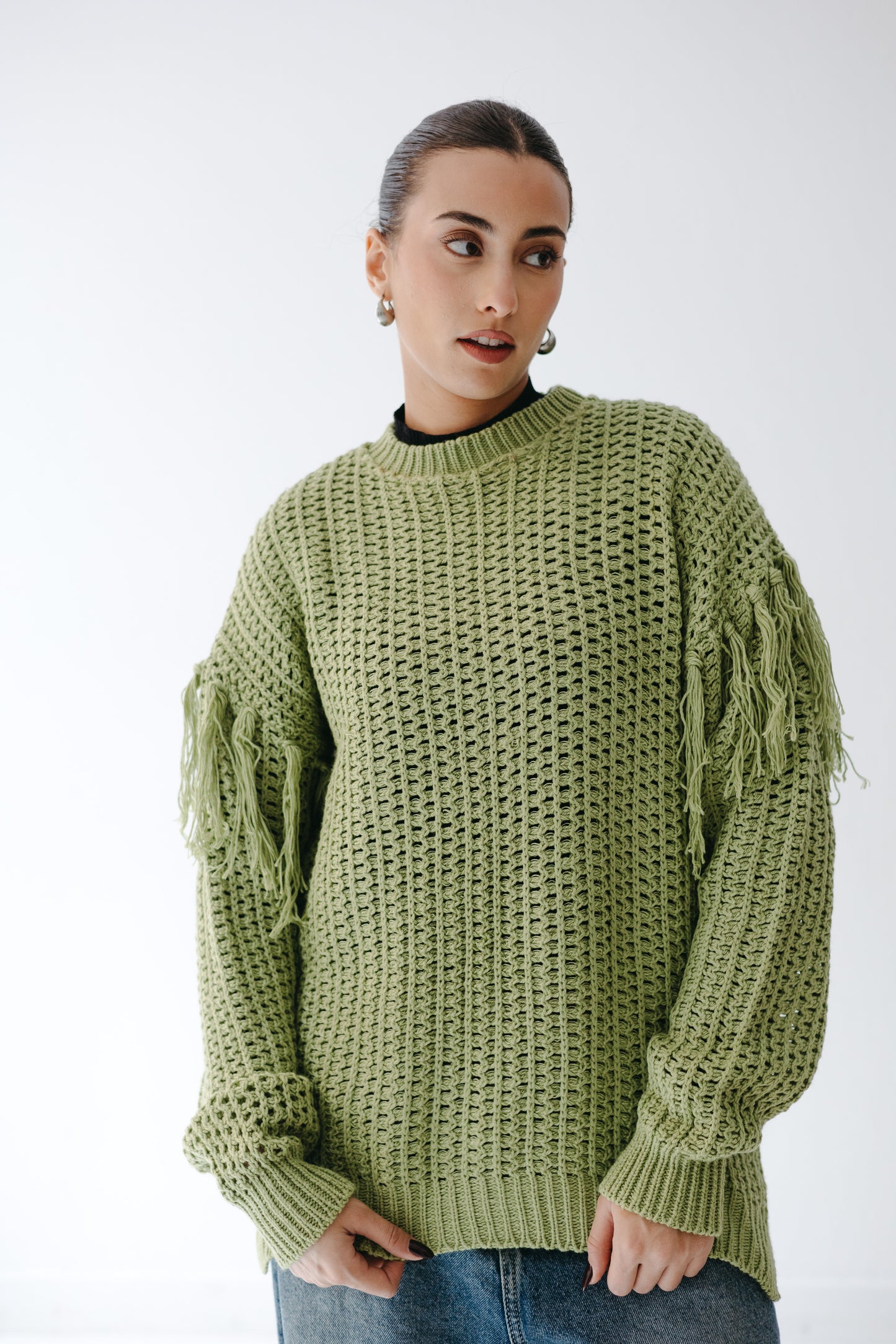 The Fringed Flow Knit in Pistachio