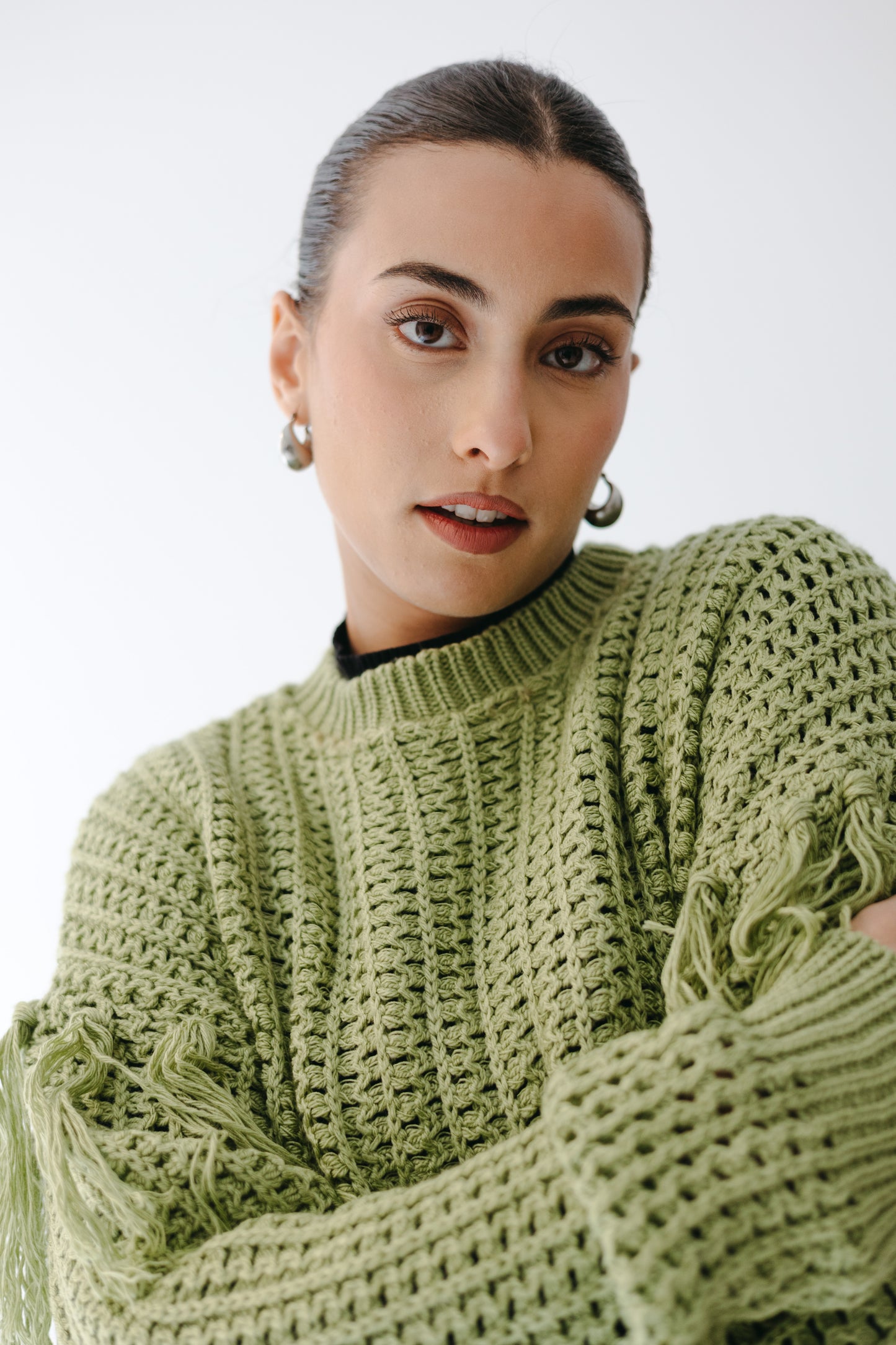The Fringed Flow Knit in Pistachio