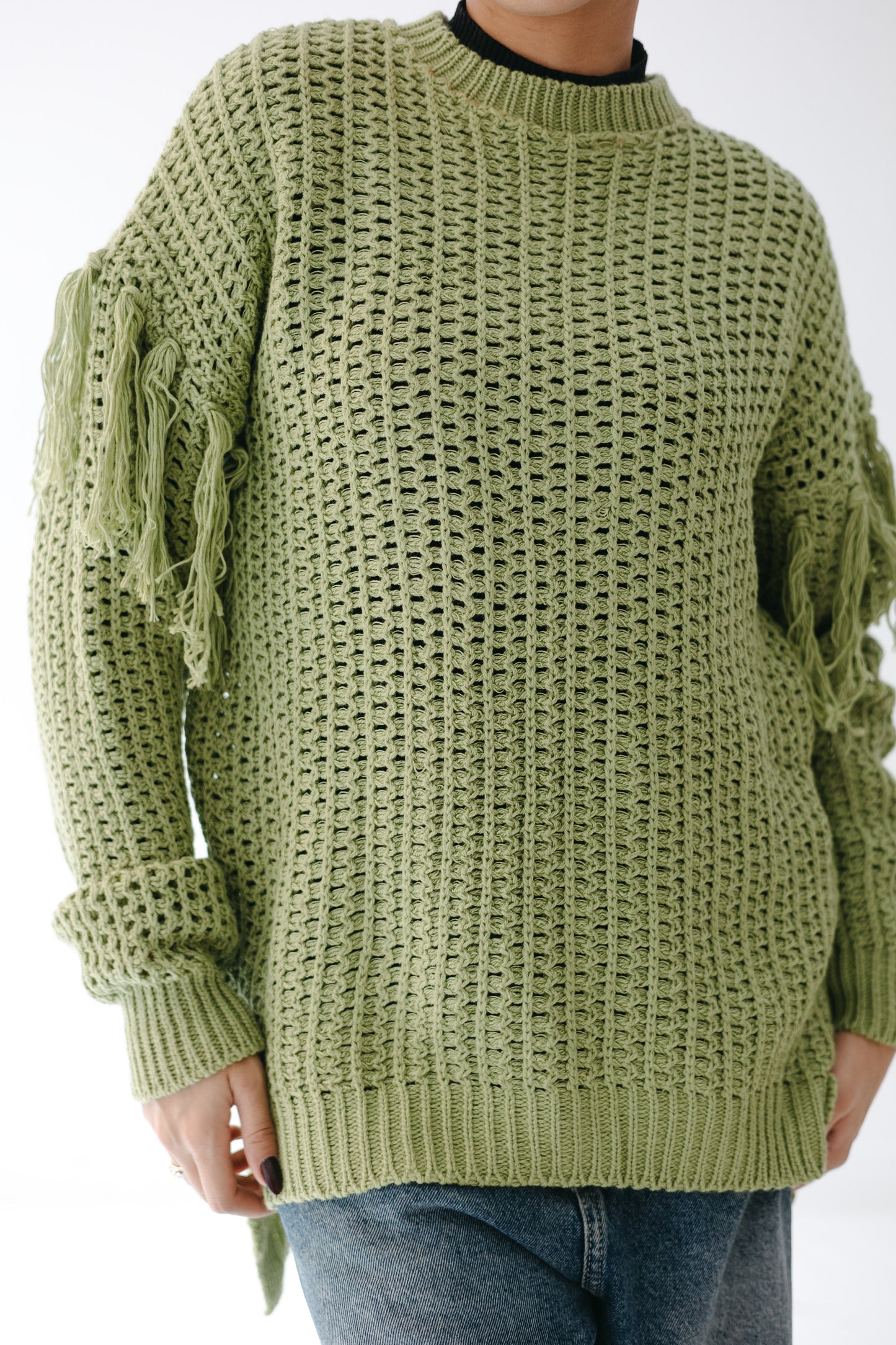 The Fringed Flow Knit in Pistachio