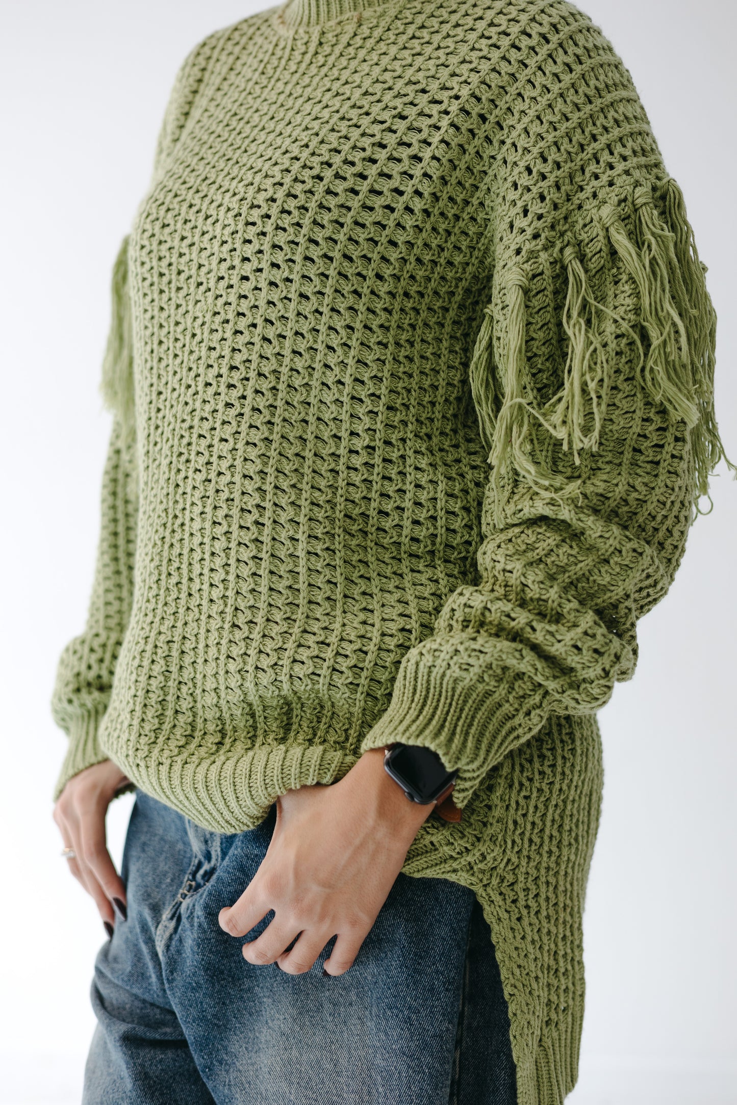 The Fringed Flow Knit in Pistachio