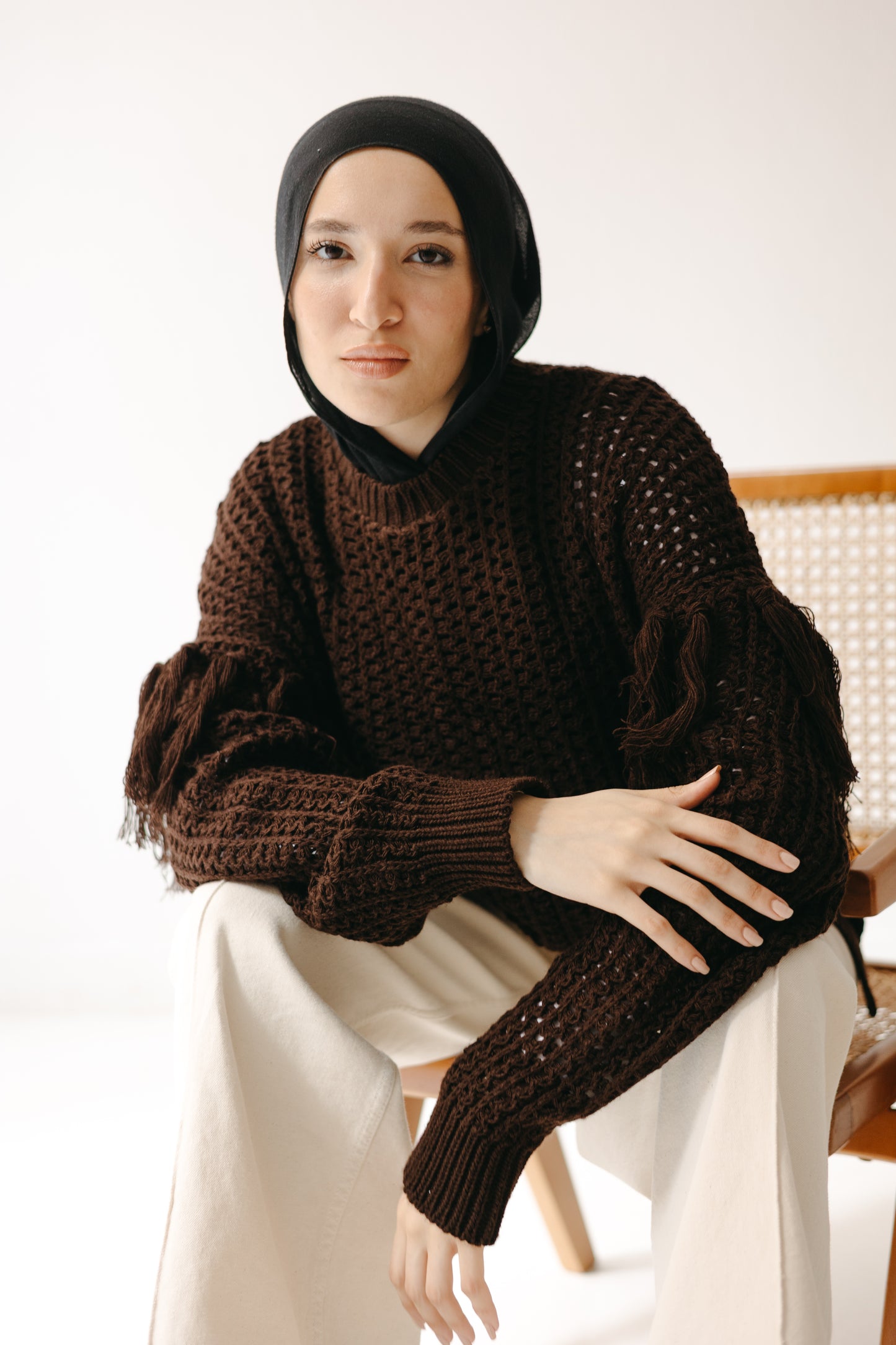 The Fringed Flow Knit in Cocoa