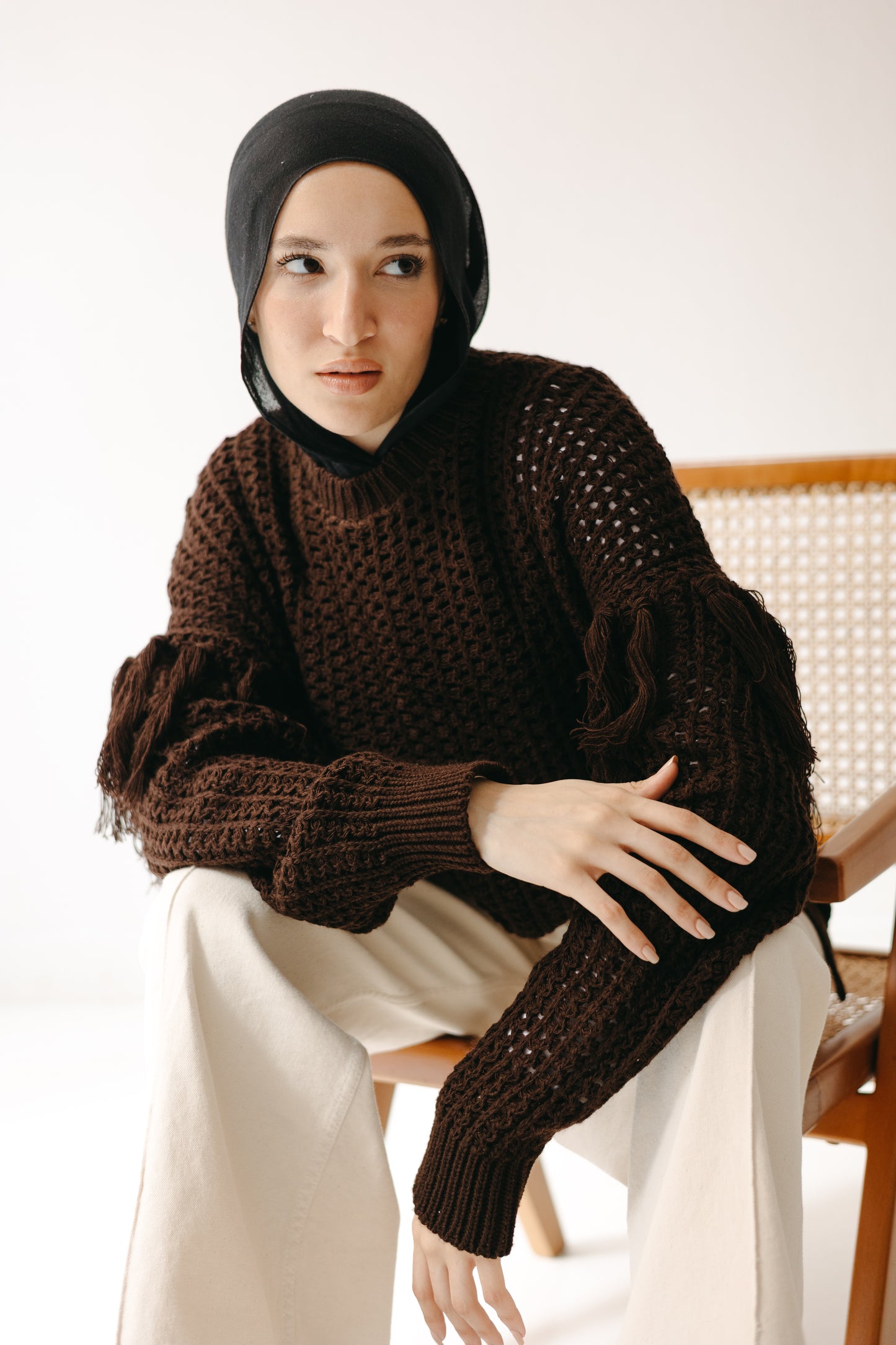 The Fringed Flow Knit in Cocoa