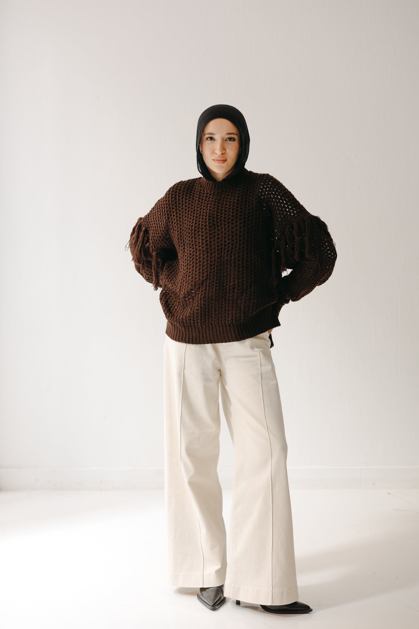 The Fringed Flow Knit in Cocoa