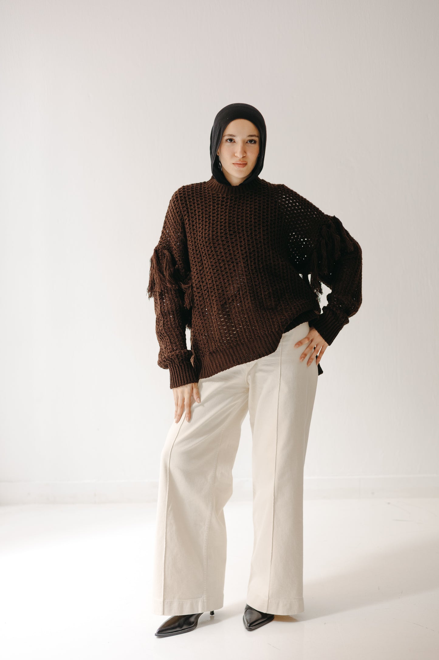 The Fringed Flow Knit in Cocoa