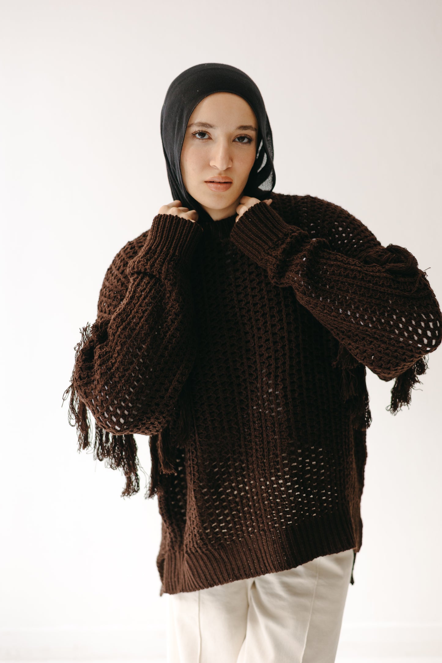 The Fringed Flow Knit in Cocoa