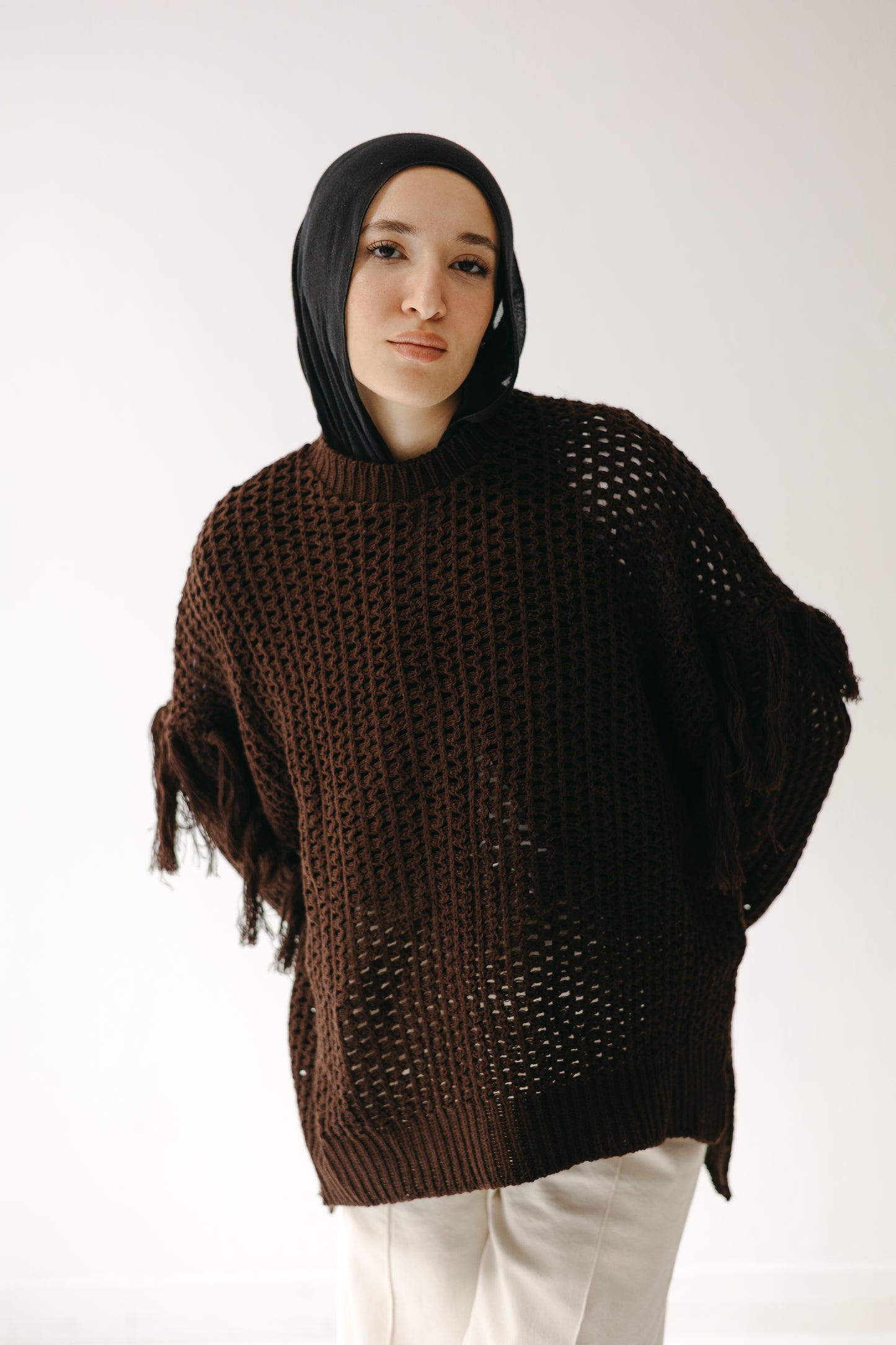 The Fringed Flow Knit in Cocoa