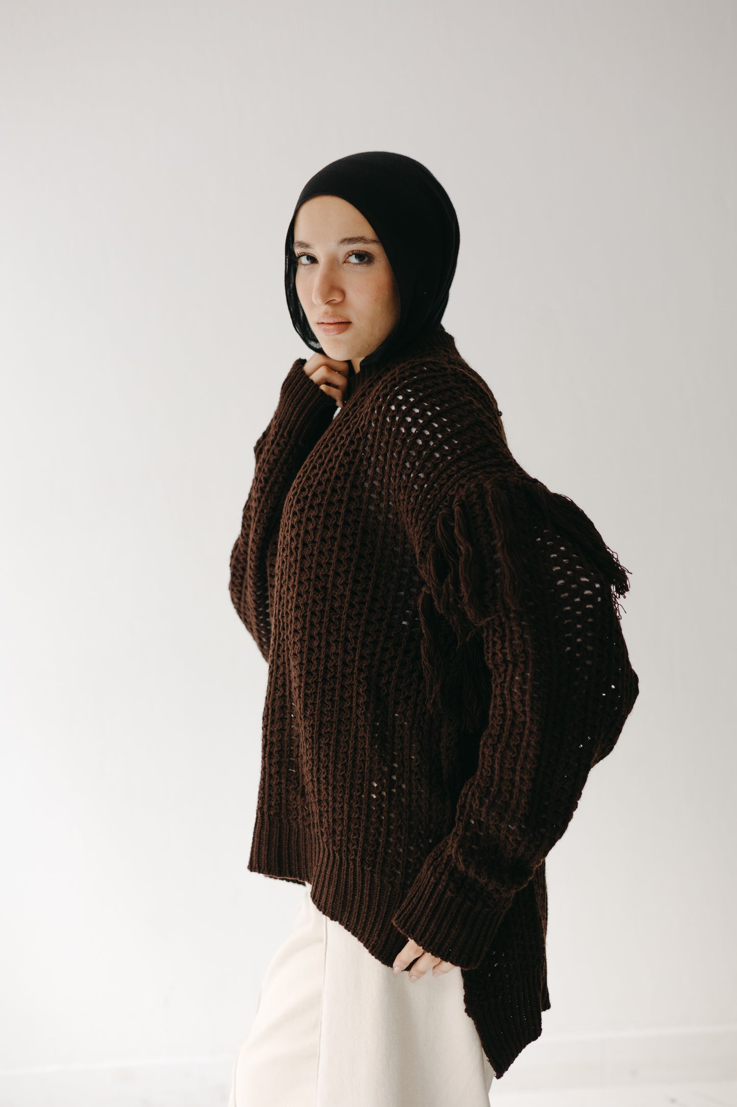 The Fringed Flow Knit in Cocoa