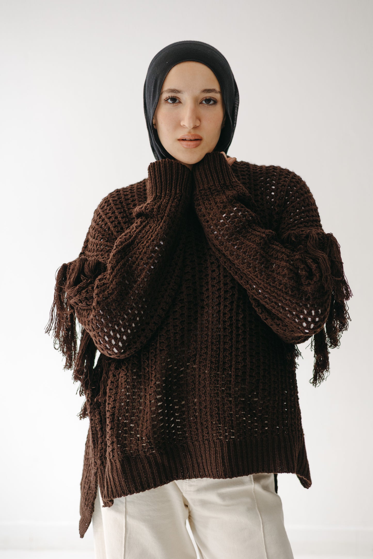 The Fringed Flow Knit in Cocoa