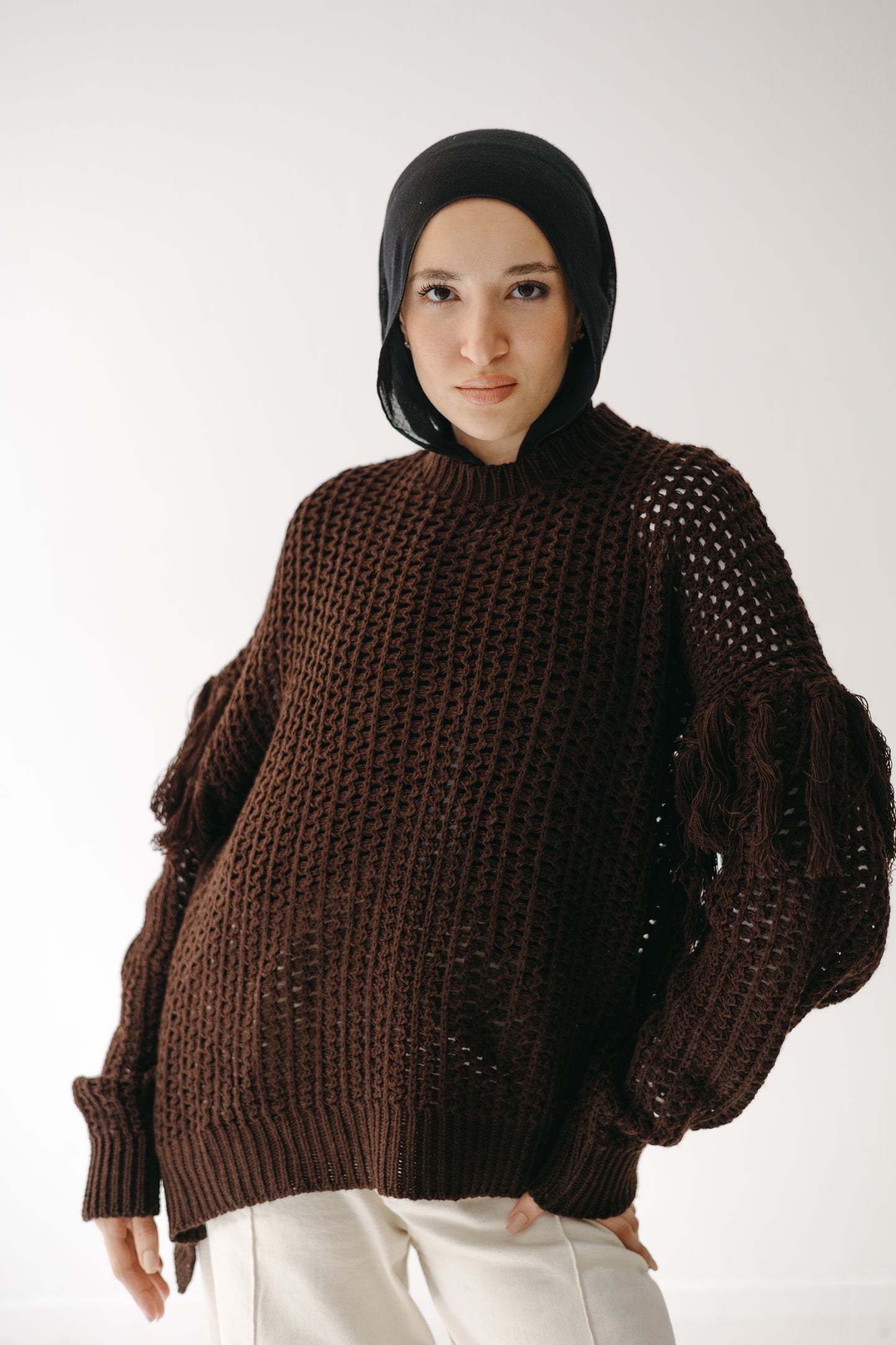 The Fringed Flow Knit in Cocoa