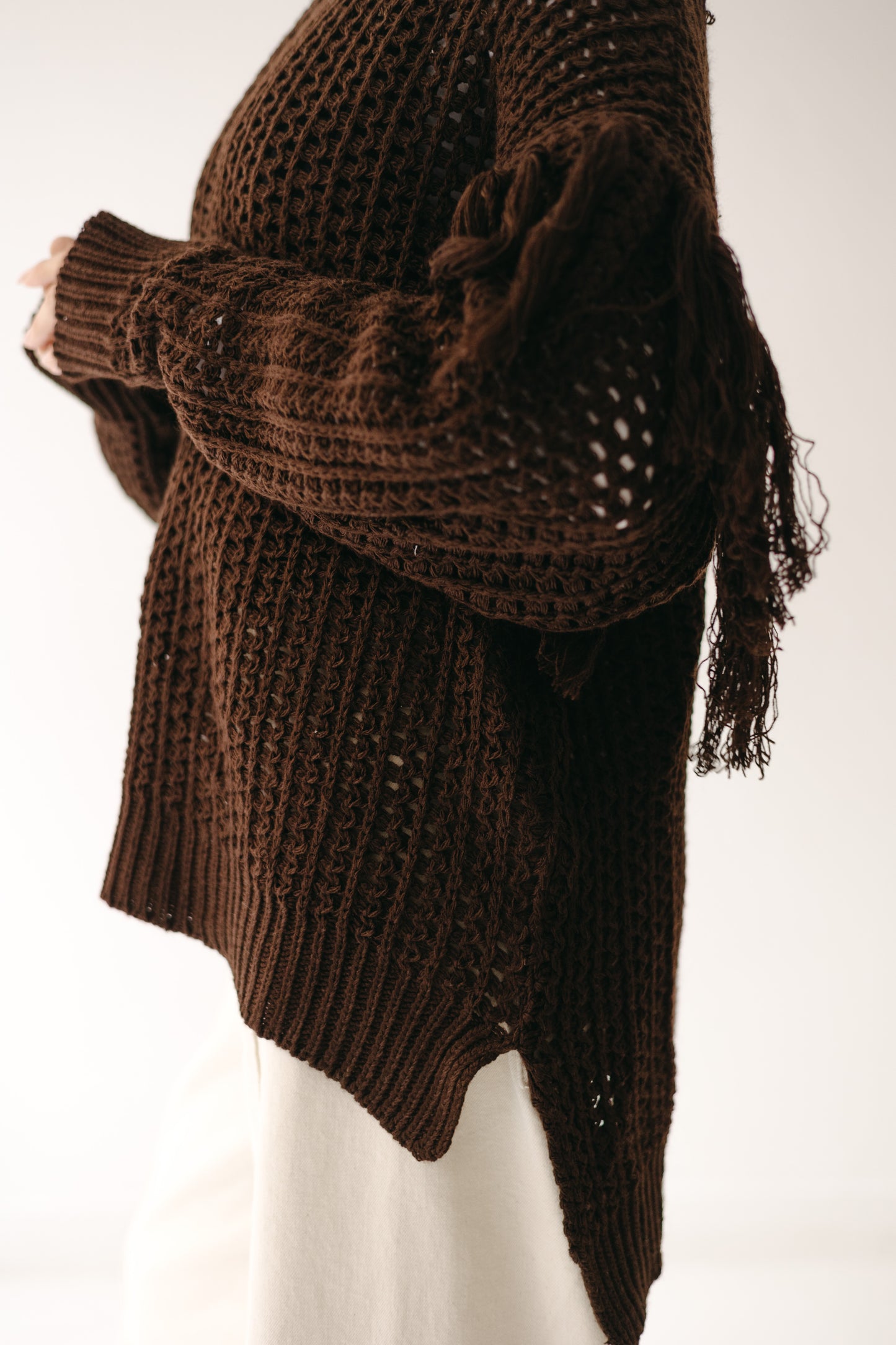 The Fringed Flow Knit in Cocoa