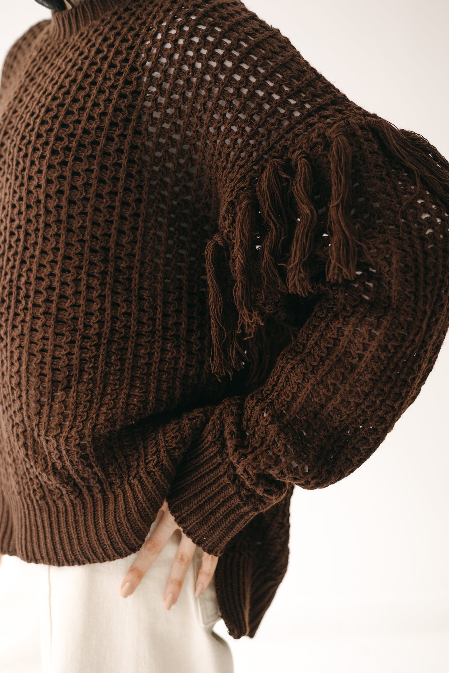 The Fringed Flow Knit in Cocoa