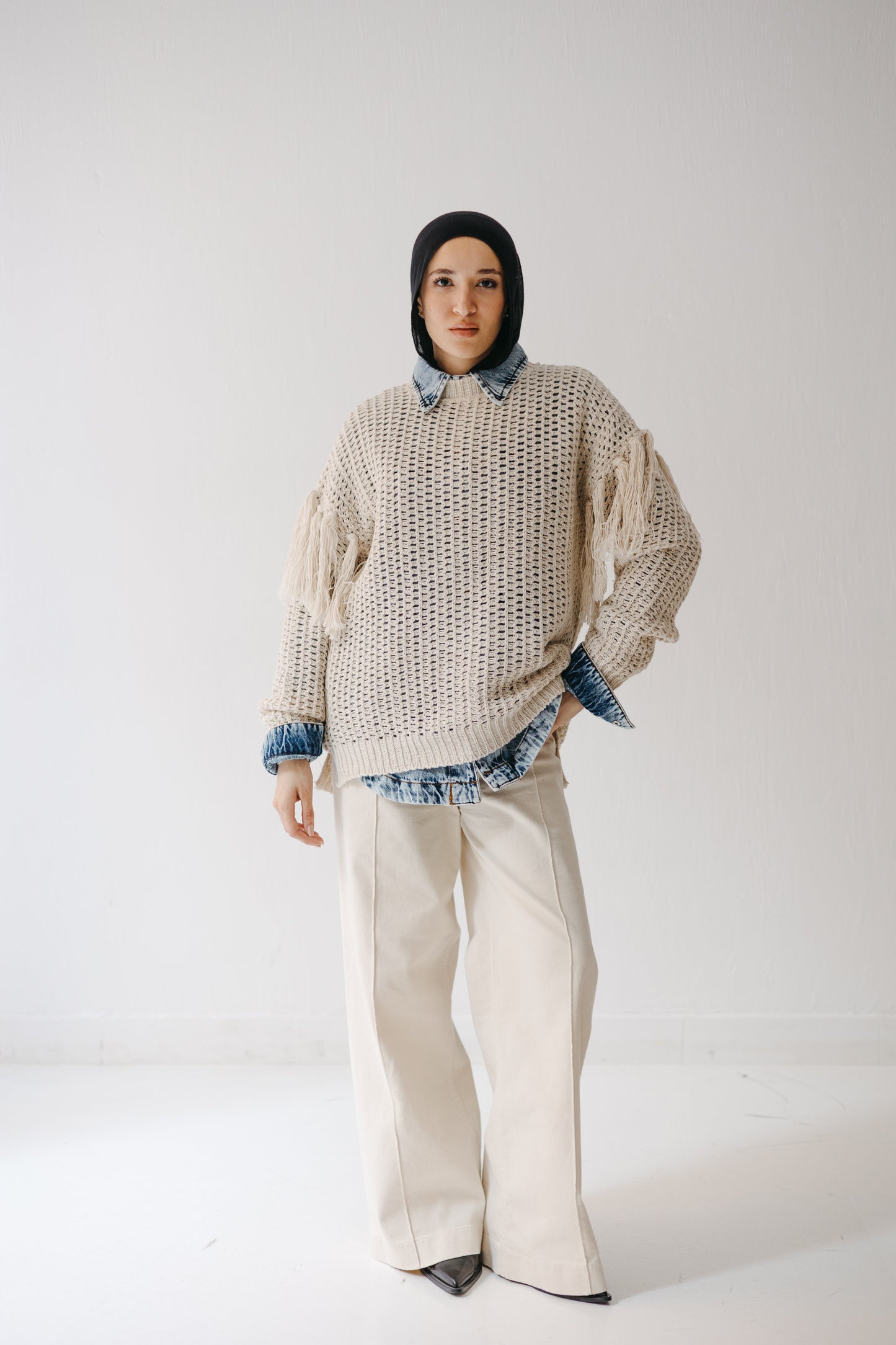 The Fringed Flow Knit in Cream