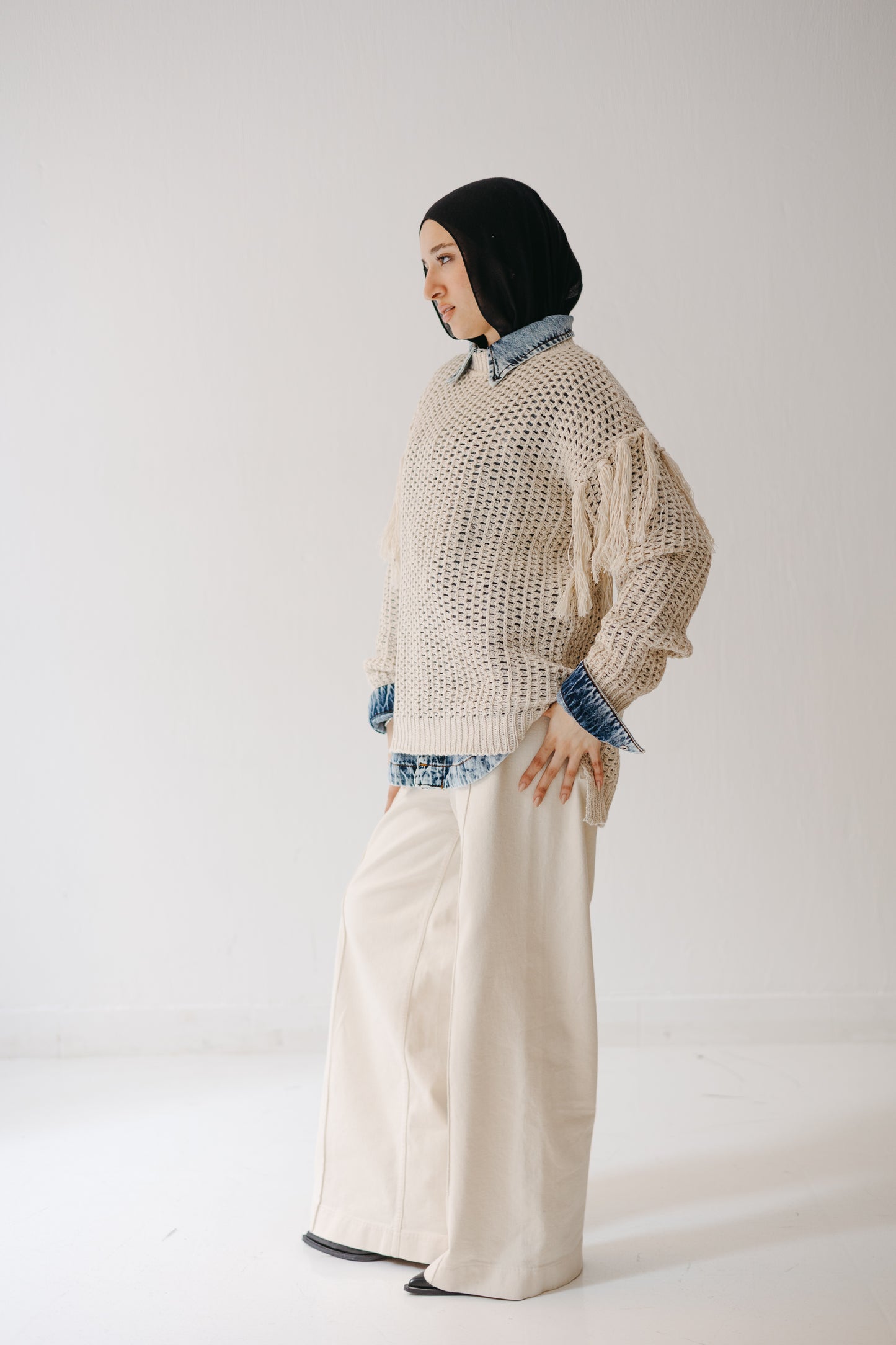The Fringed Flow Knit in Cream
