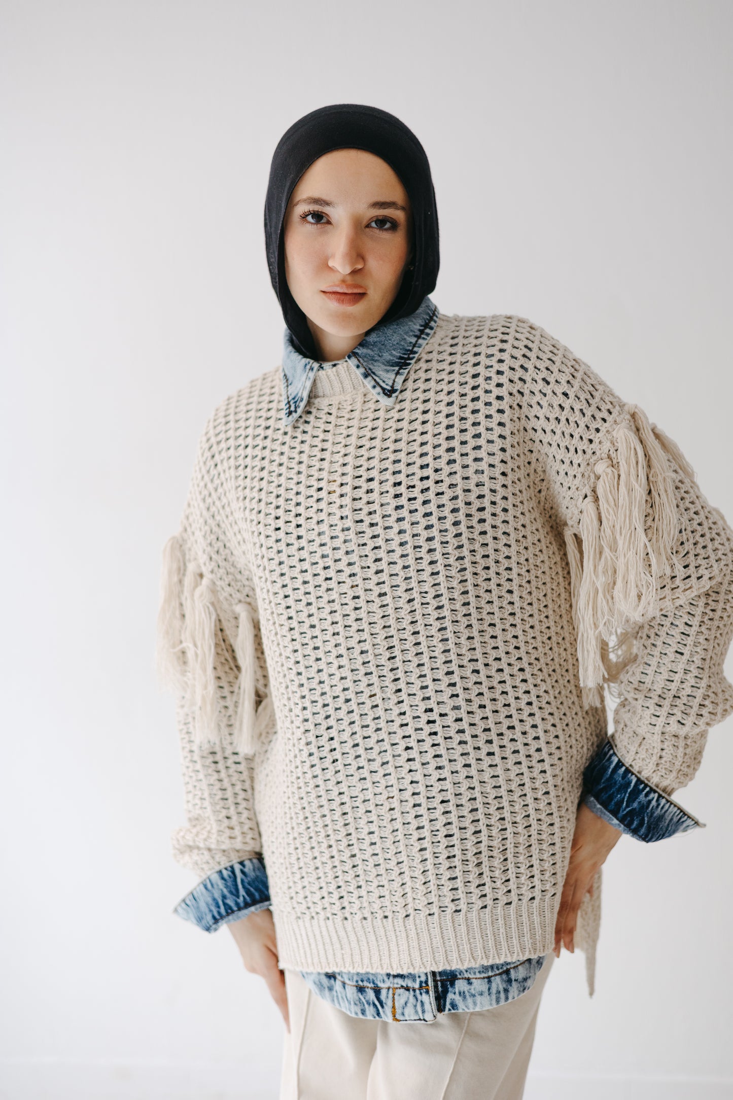 The Fringed Flow Knit in Cream