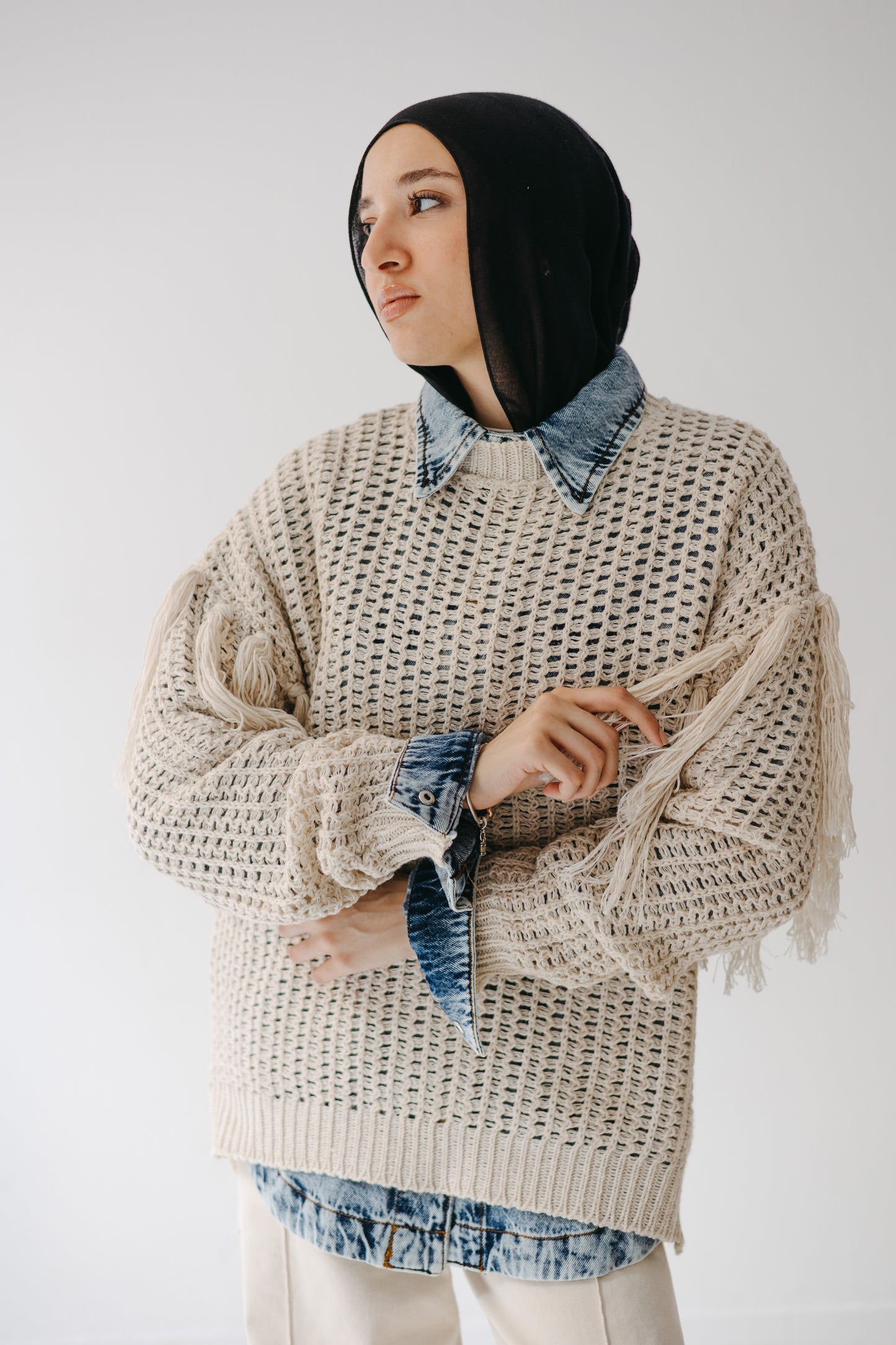 The Fringed Flow Knit in Cream