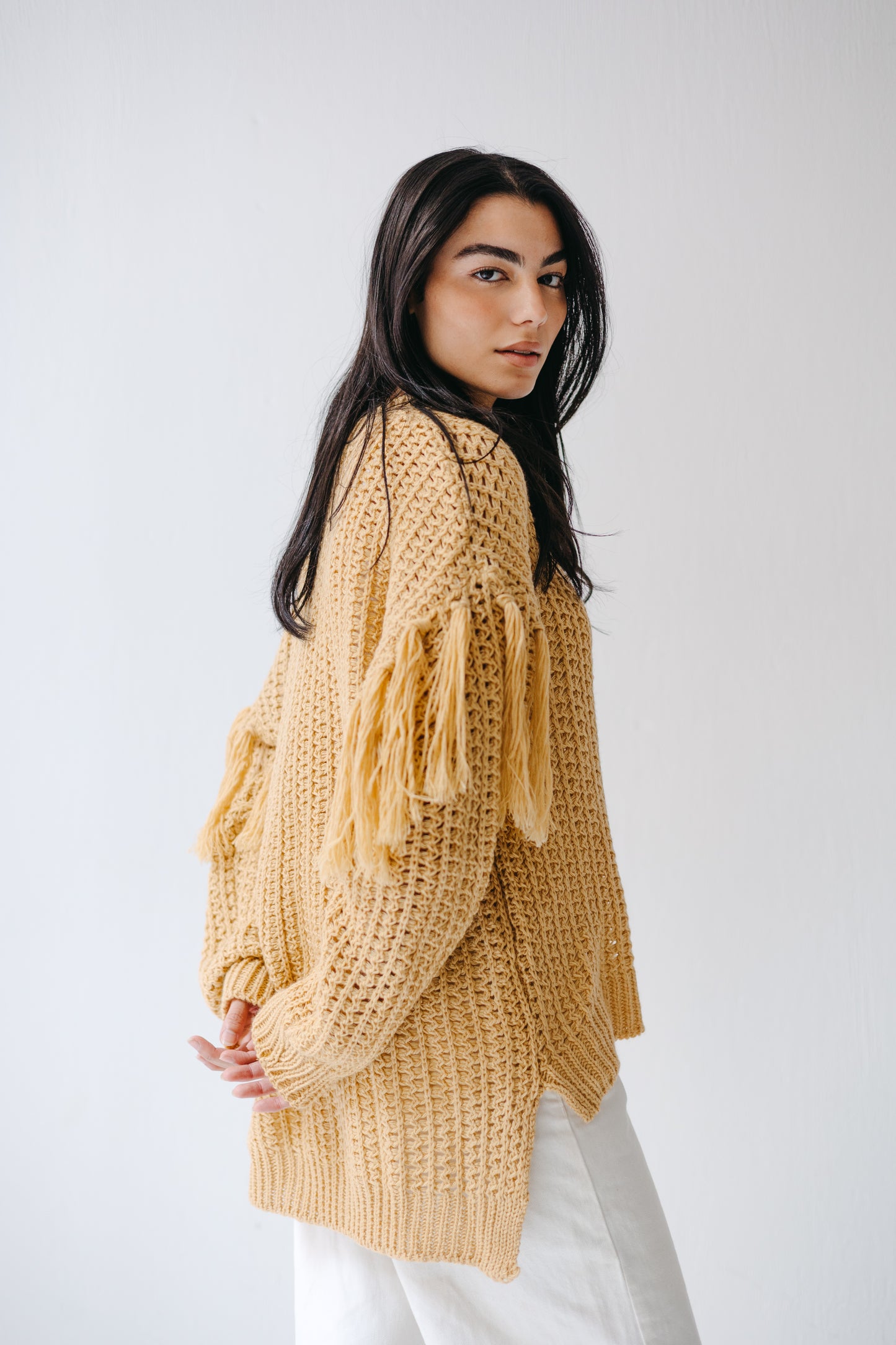 The Fringed Flow Knit in Honey