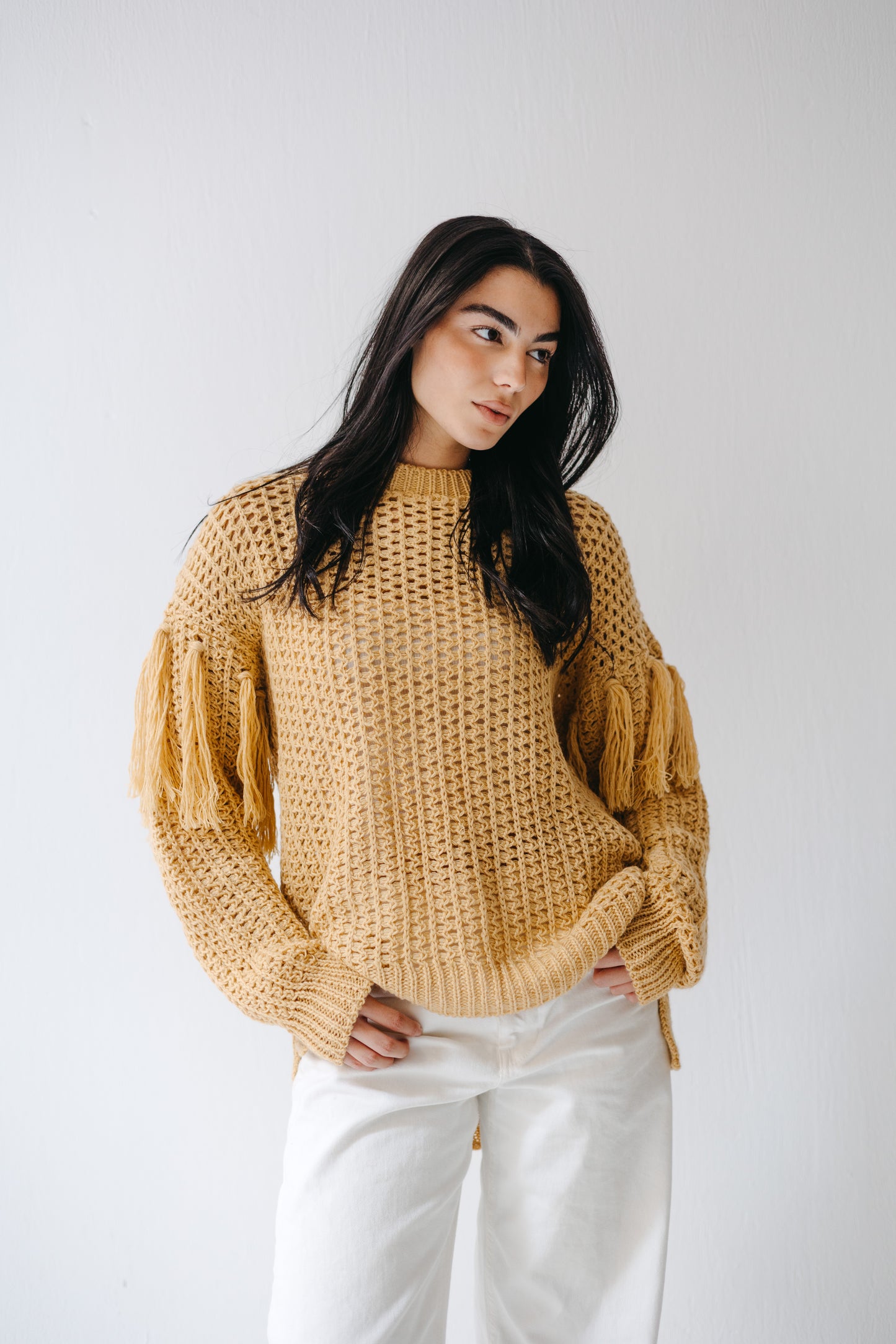 The Fringed Flow Knit in Honey