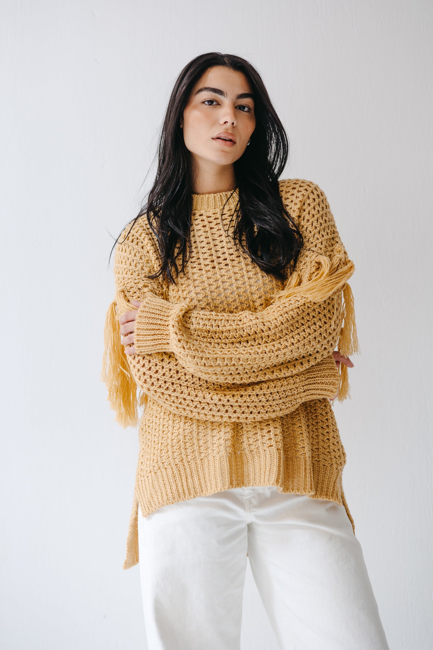 The Fringed Flow Knit in Honey