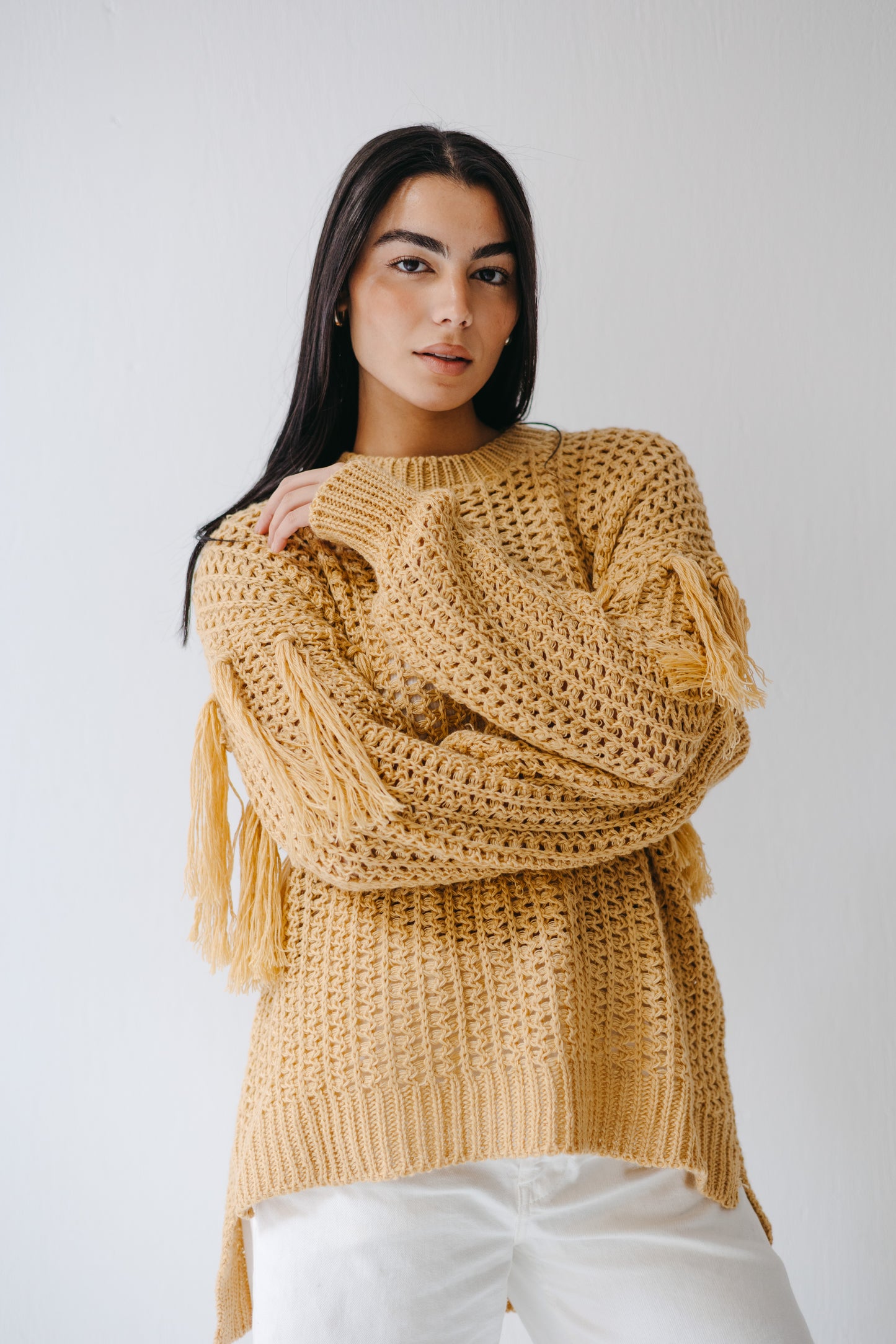 The Fringed Flow Knit in Honey