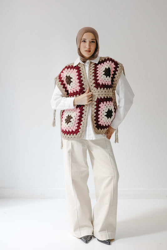 The Mosaic Vest in Burgundy