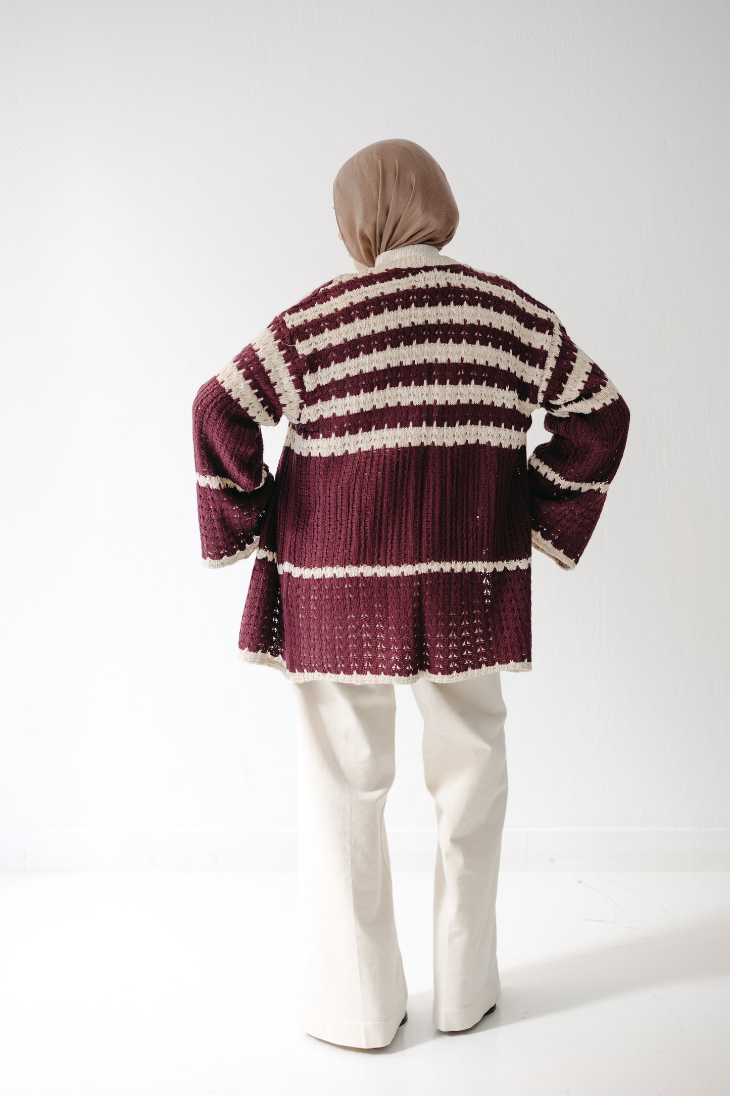 The Striped Knit Cardigan in Burgundy
