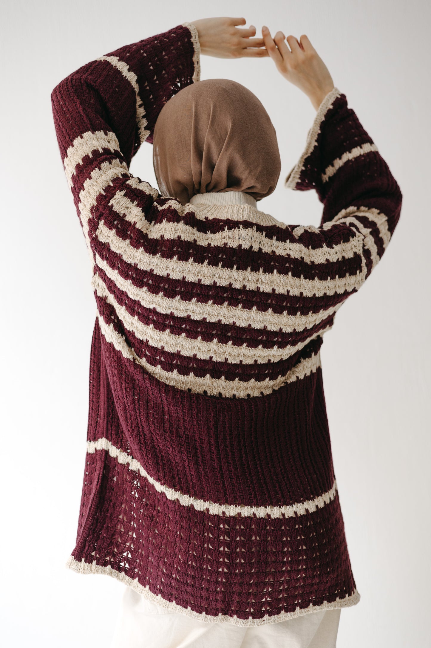 The Striped Knit Cardigan in Burgundy