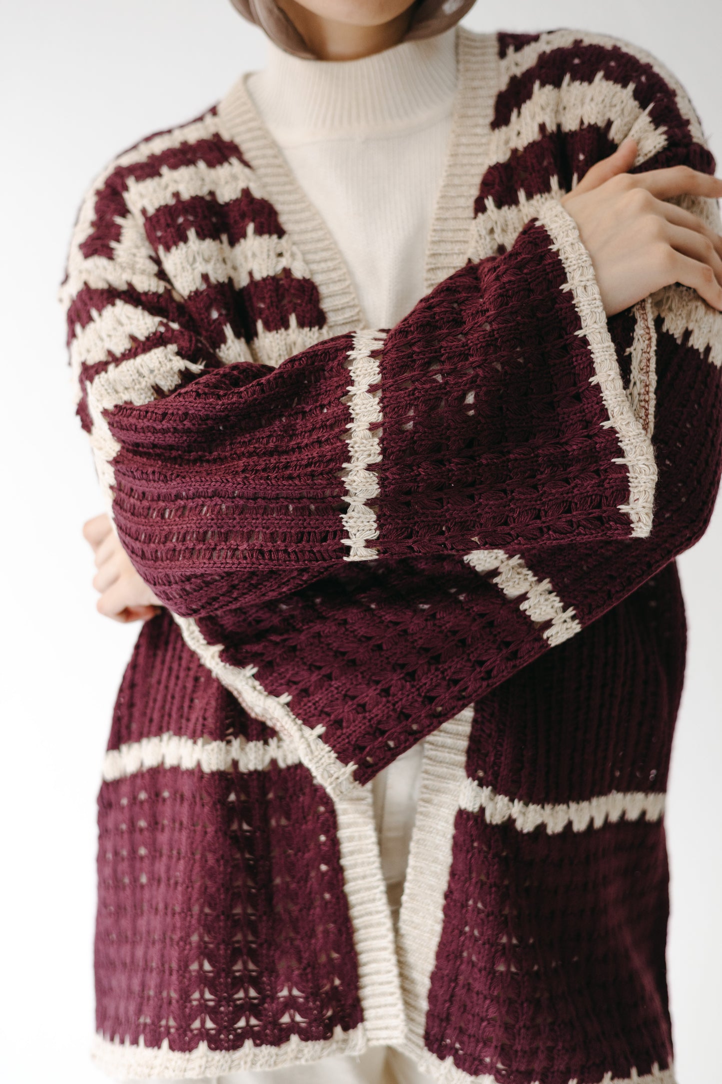 The Striped Knit Cardigan in Burgundy