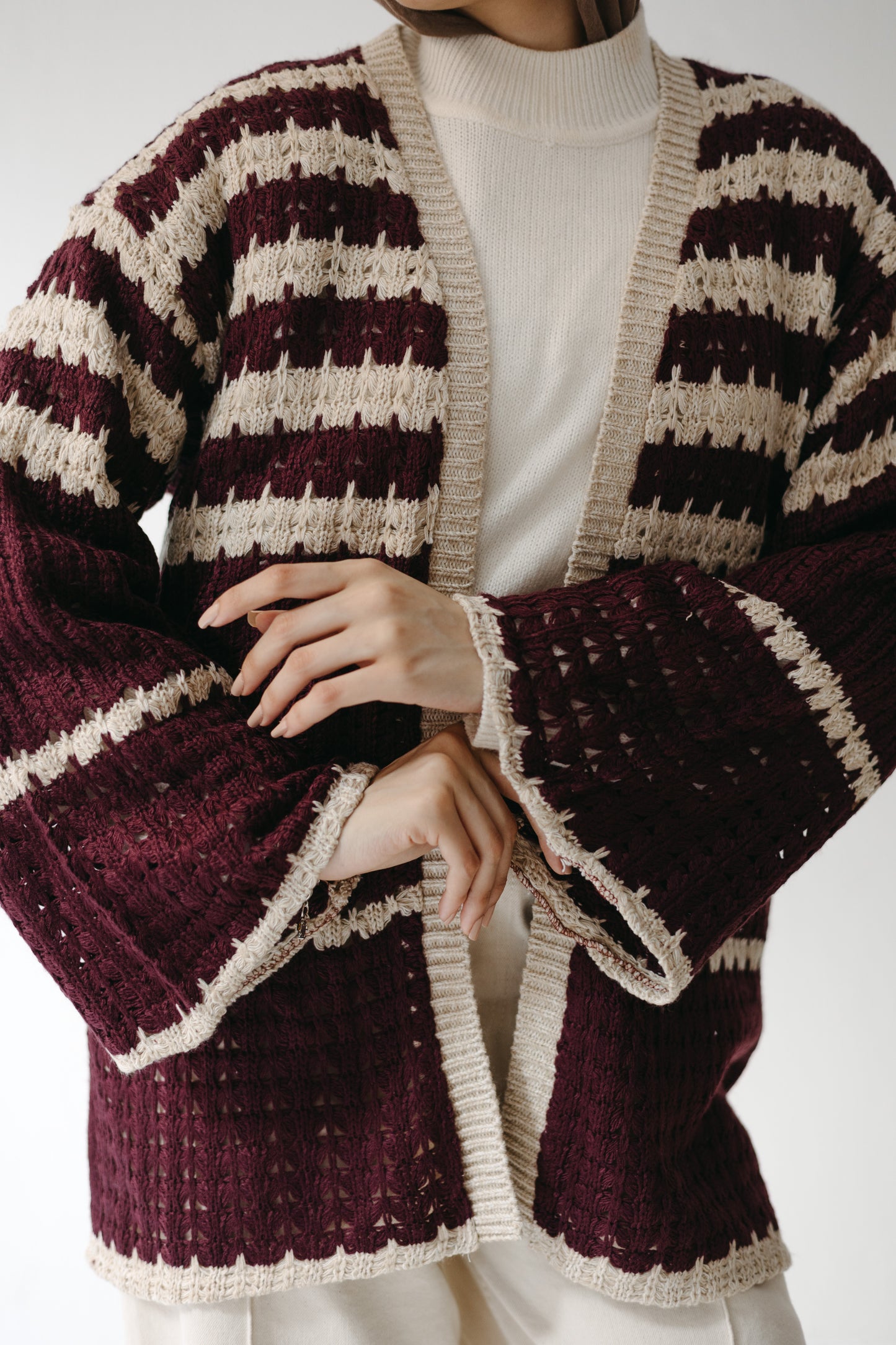 The Striped Knit Cardigan in Burgundy