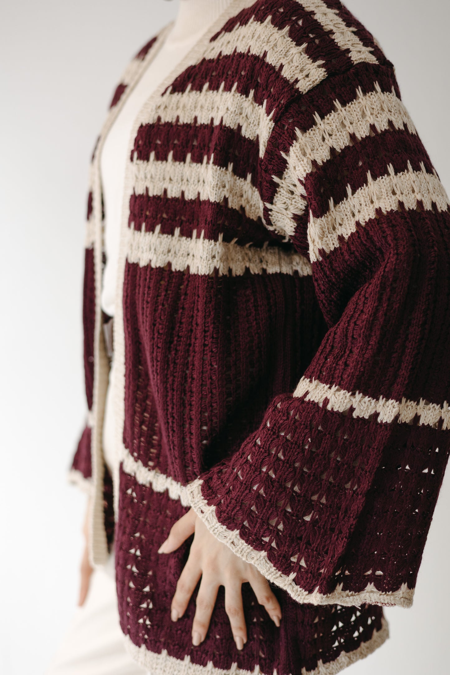 The Striped Knit Cardigan in Burgundy