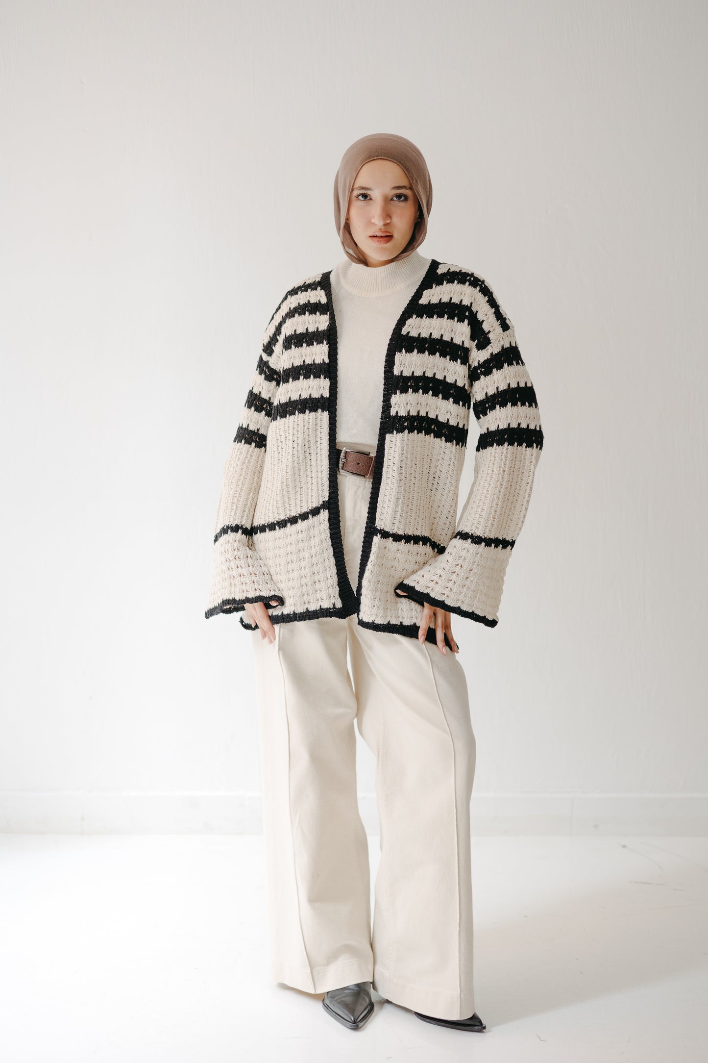 The Striped Knit Cardigan in Cream