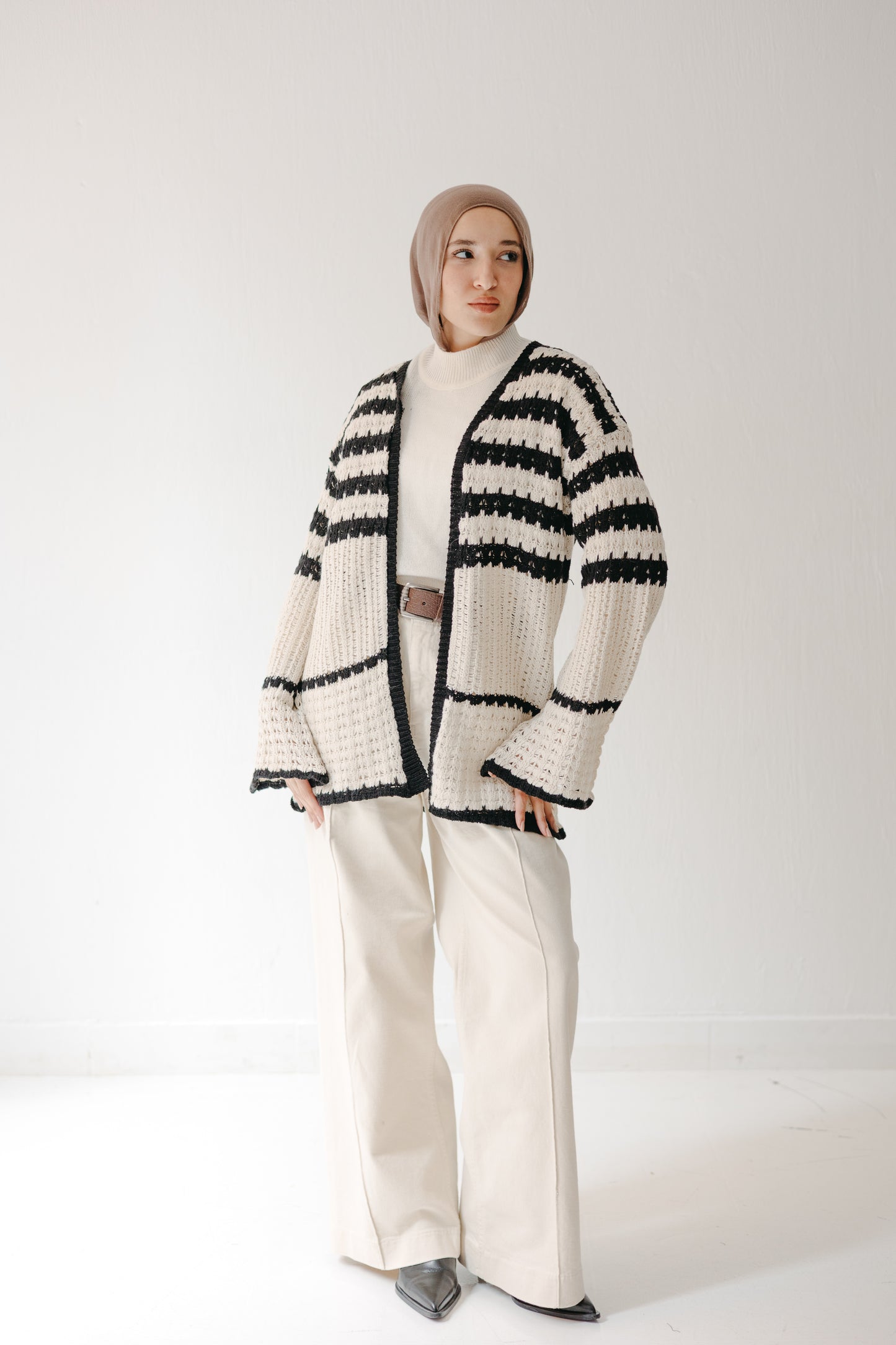 The Striped Knit Cardigan in Cream