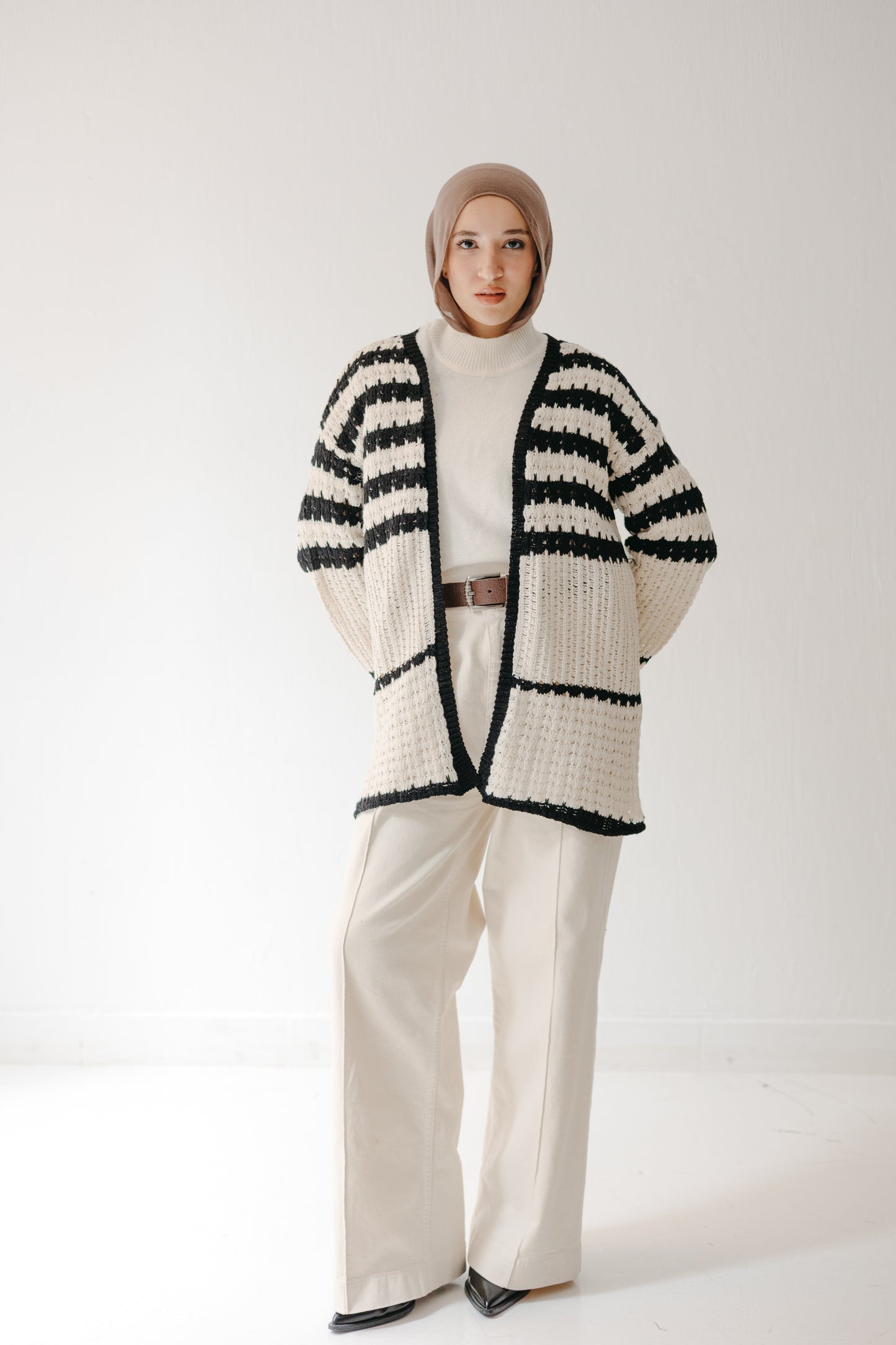 The Striped Knit Cardigan in Cream