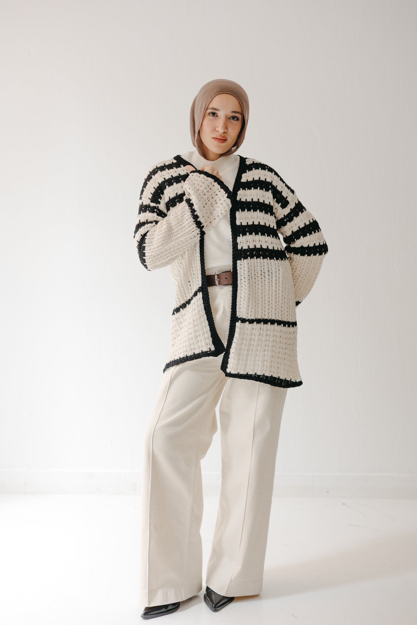 The Striped Knit Cardigan in Cream