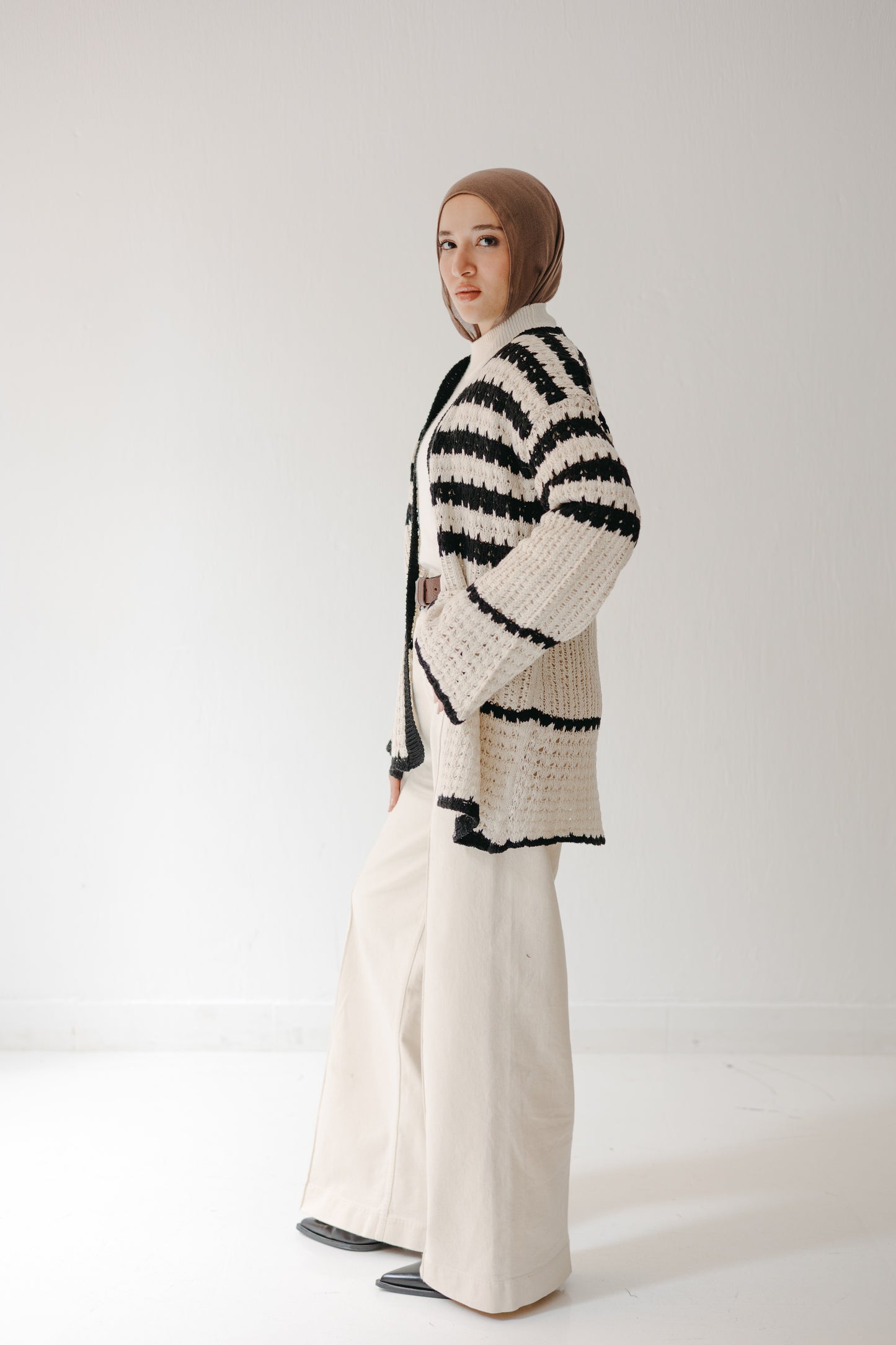 The Striped Knit Cardigan in Cream