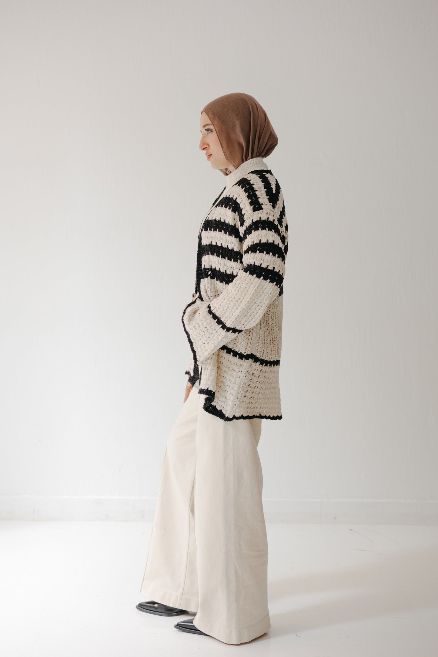 The Striped Knit Cardigan in Cream