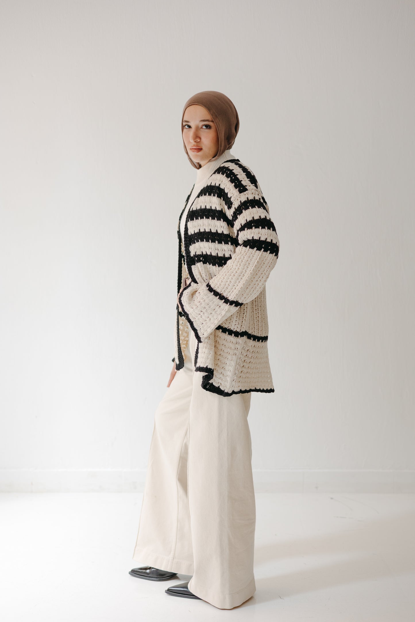 The Striped Knit Cardigan in Cream