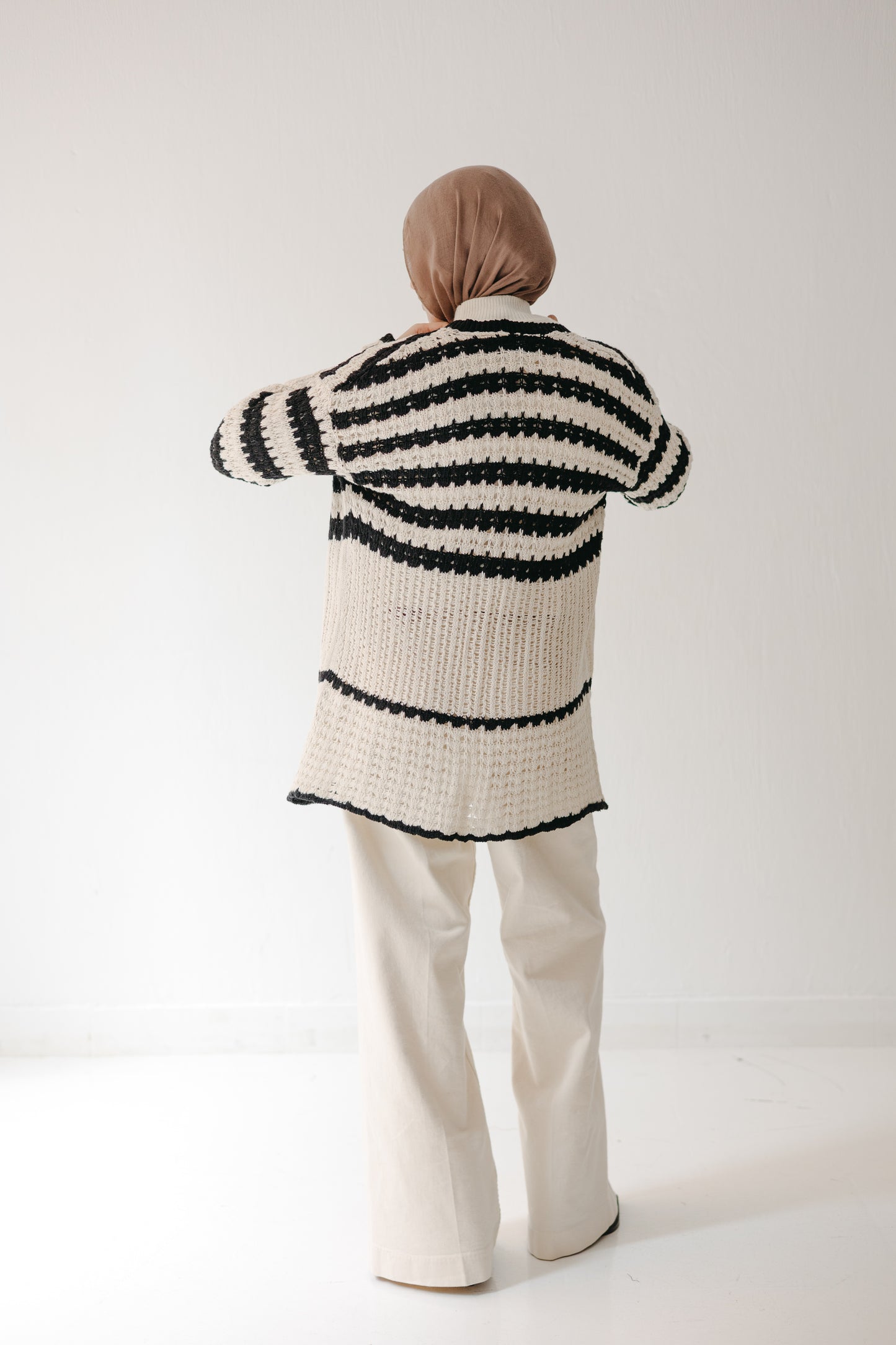 The Striped Knit Cardigan in Cream