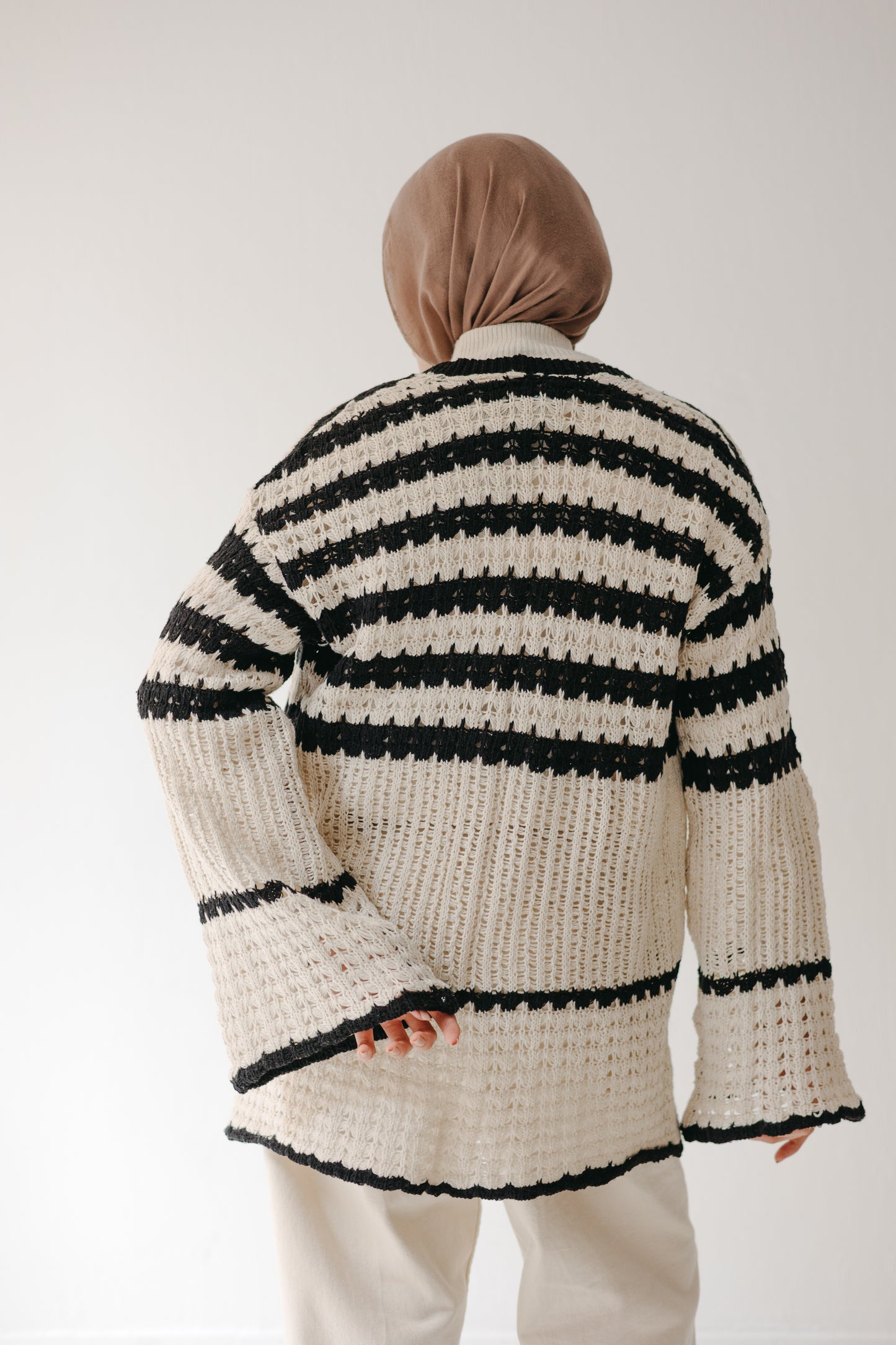 The Striped Knit Cardigan in Cream