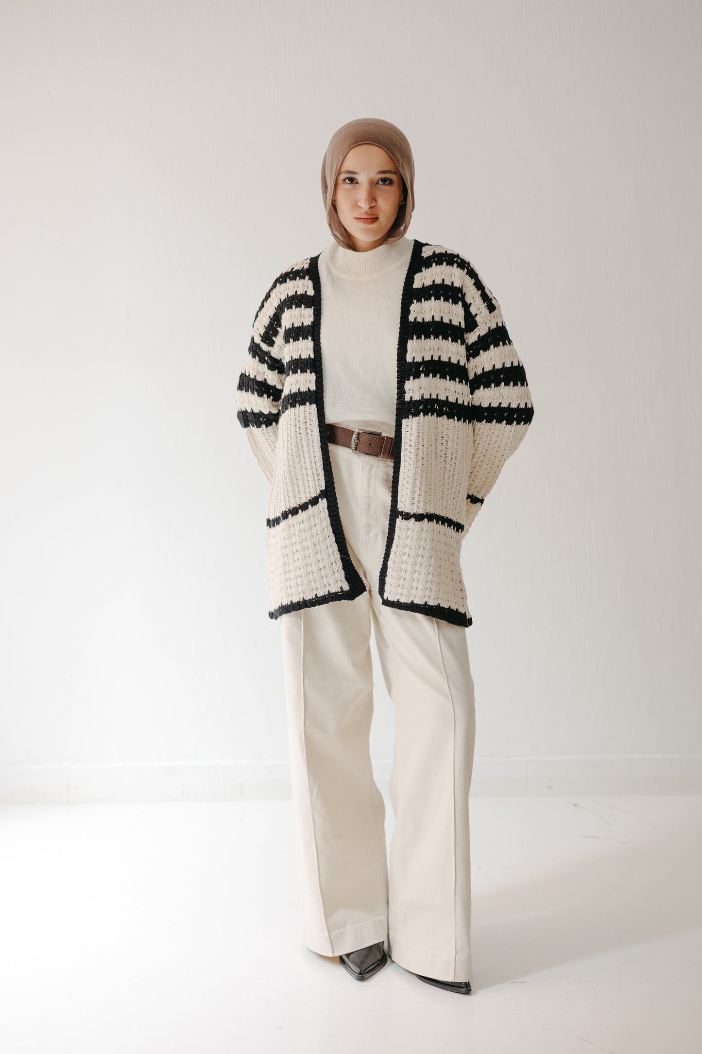 The Striped Knit Cardigan in Cream