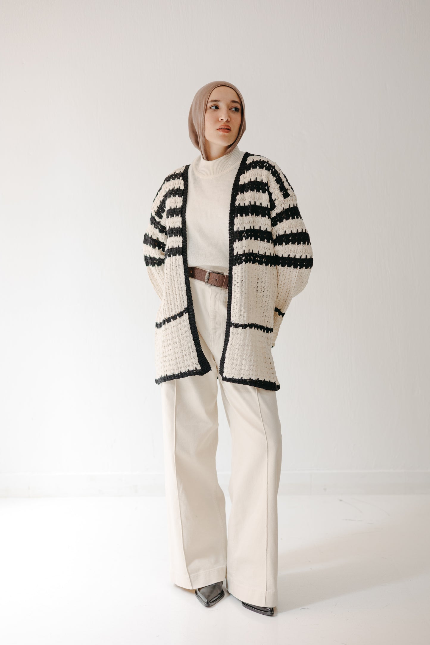 The Striped Knit Cardigan in Cream