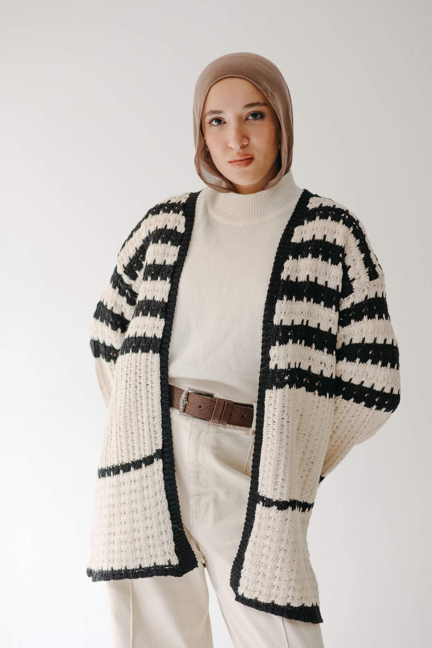 The Striped Knit Cardigan in Cream