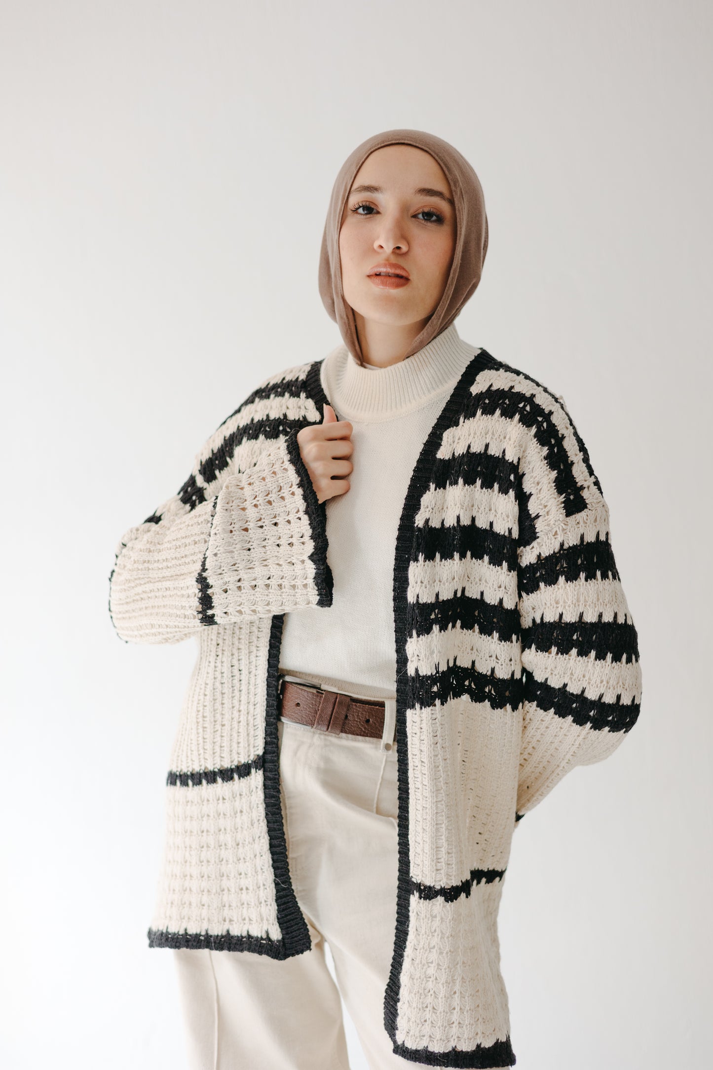 The Striped Knit Cardigan in Cream