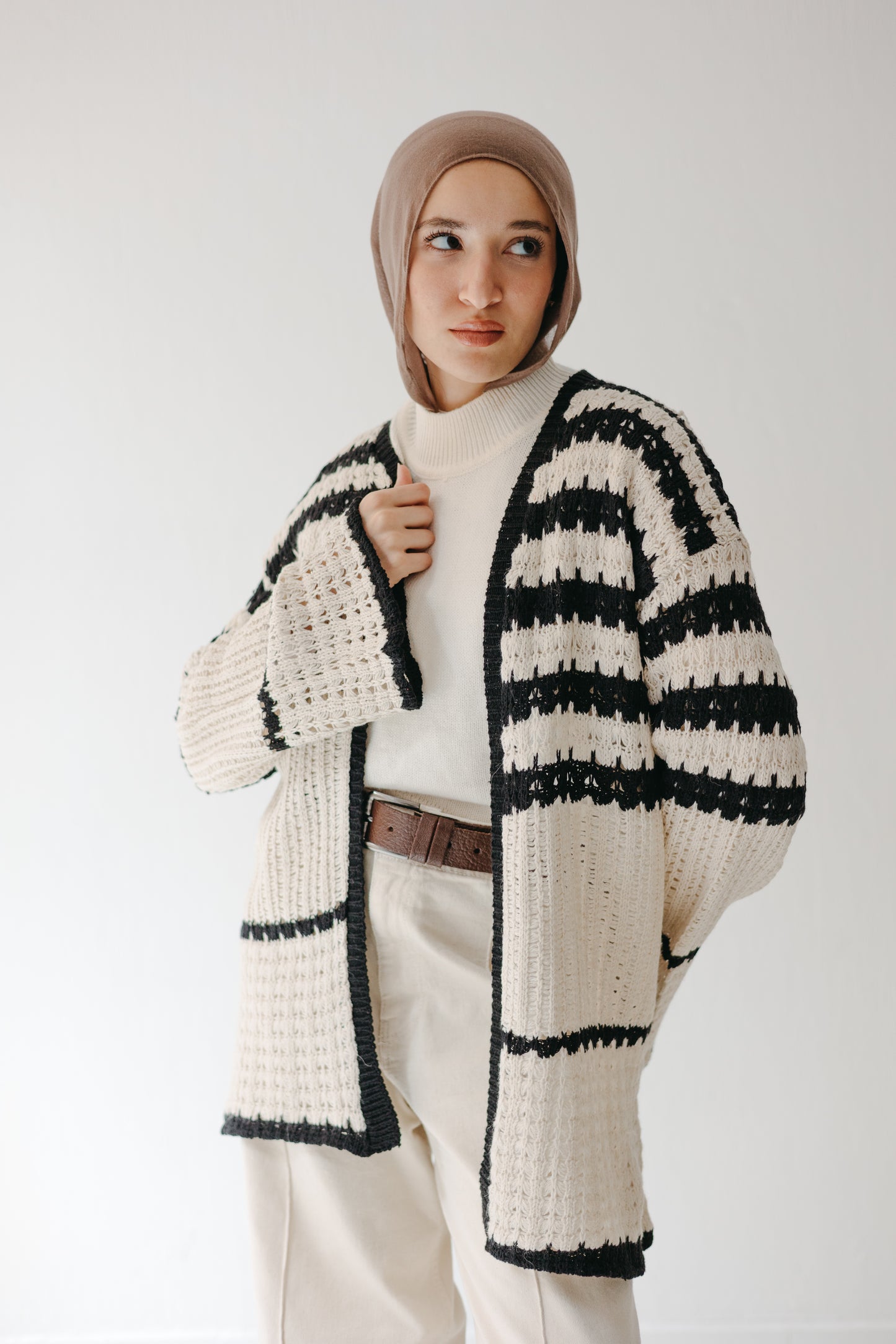 The Striped Knit Cardigan in Cream