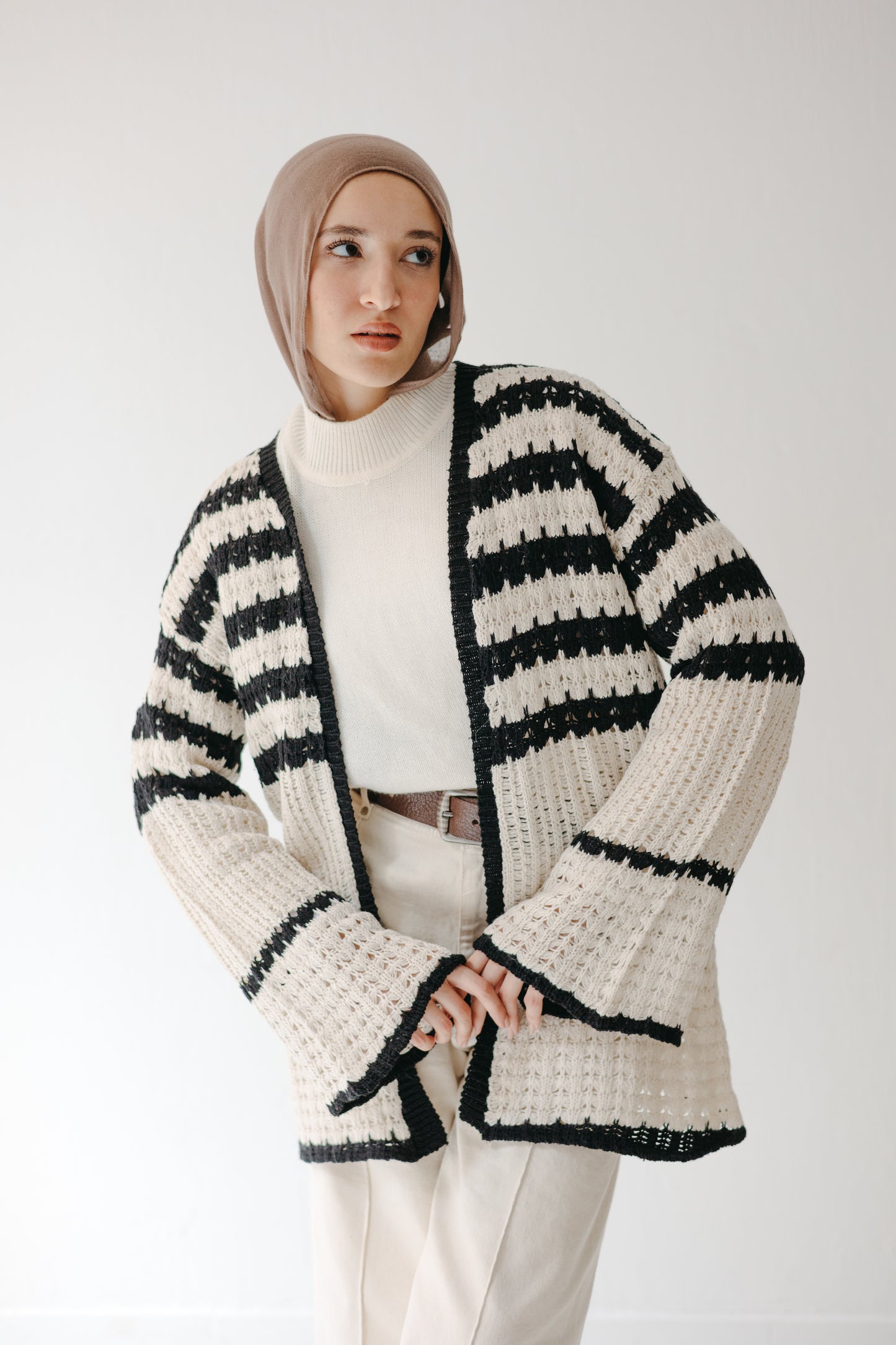 The Striped Knit Cardigan in Cream