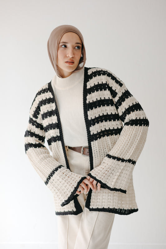 The Striped Knit Cardigan in Cream