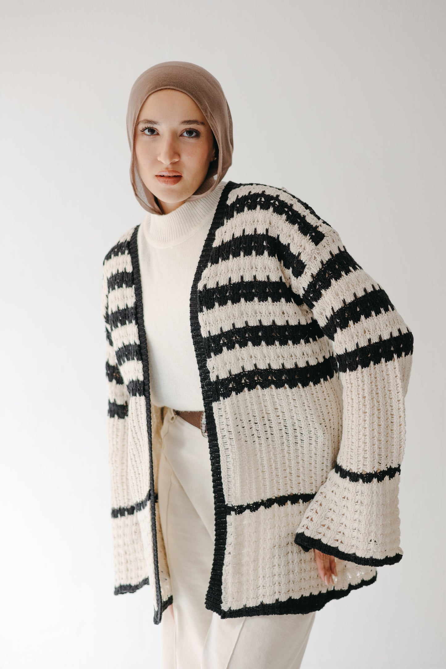 The Striped Knit Cardigan in Cream